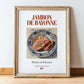 Jambon de Bayonne – French Meat Dish, Tavern Print, in wooden frame leaning on the floor