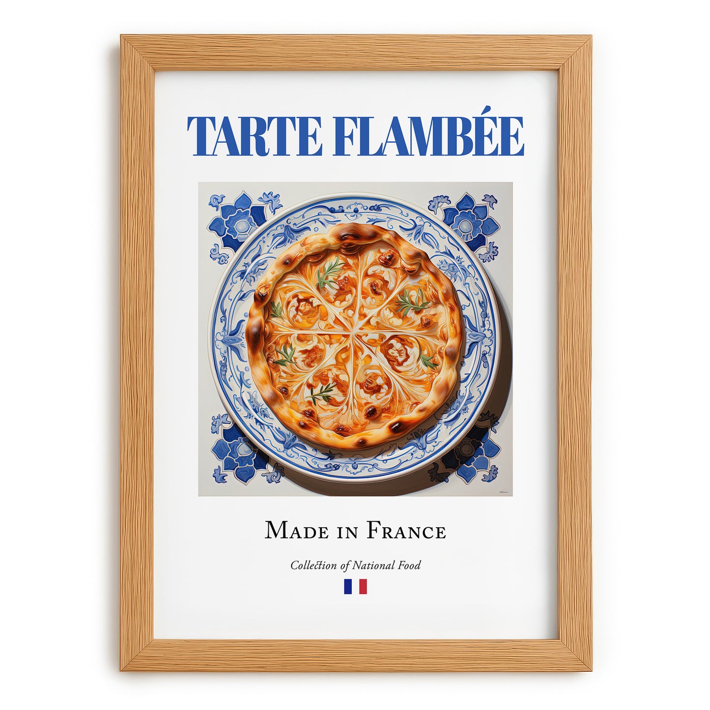 Tarte flambée – French Pastry Dish, Bistro Poster, set in oak frame
