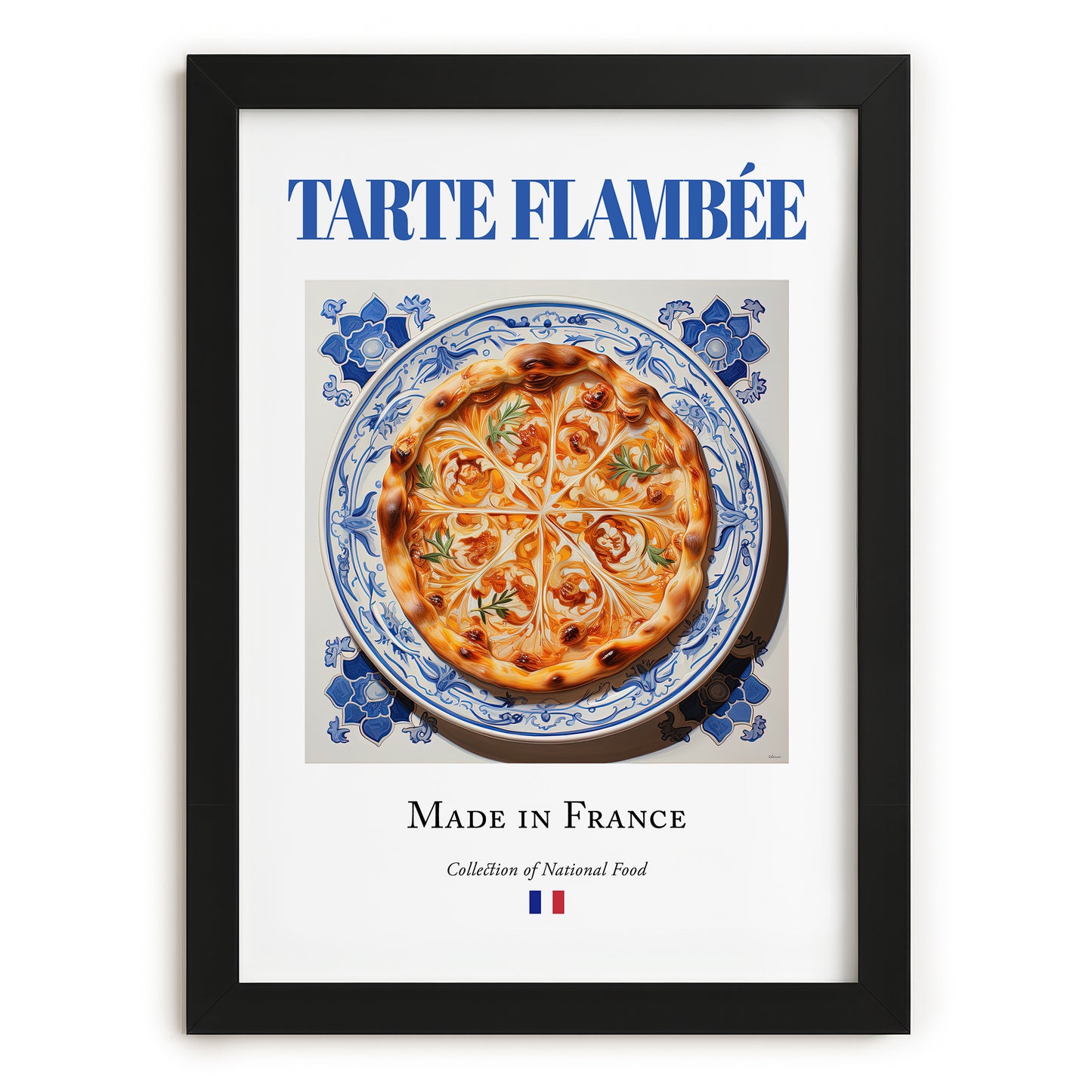Tarte flambée – French Pastry Dish, Bistro Poster, in sleek black frame