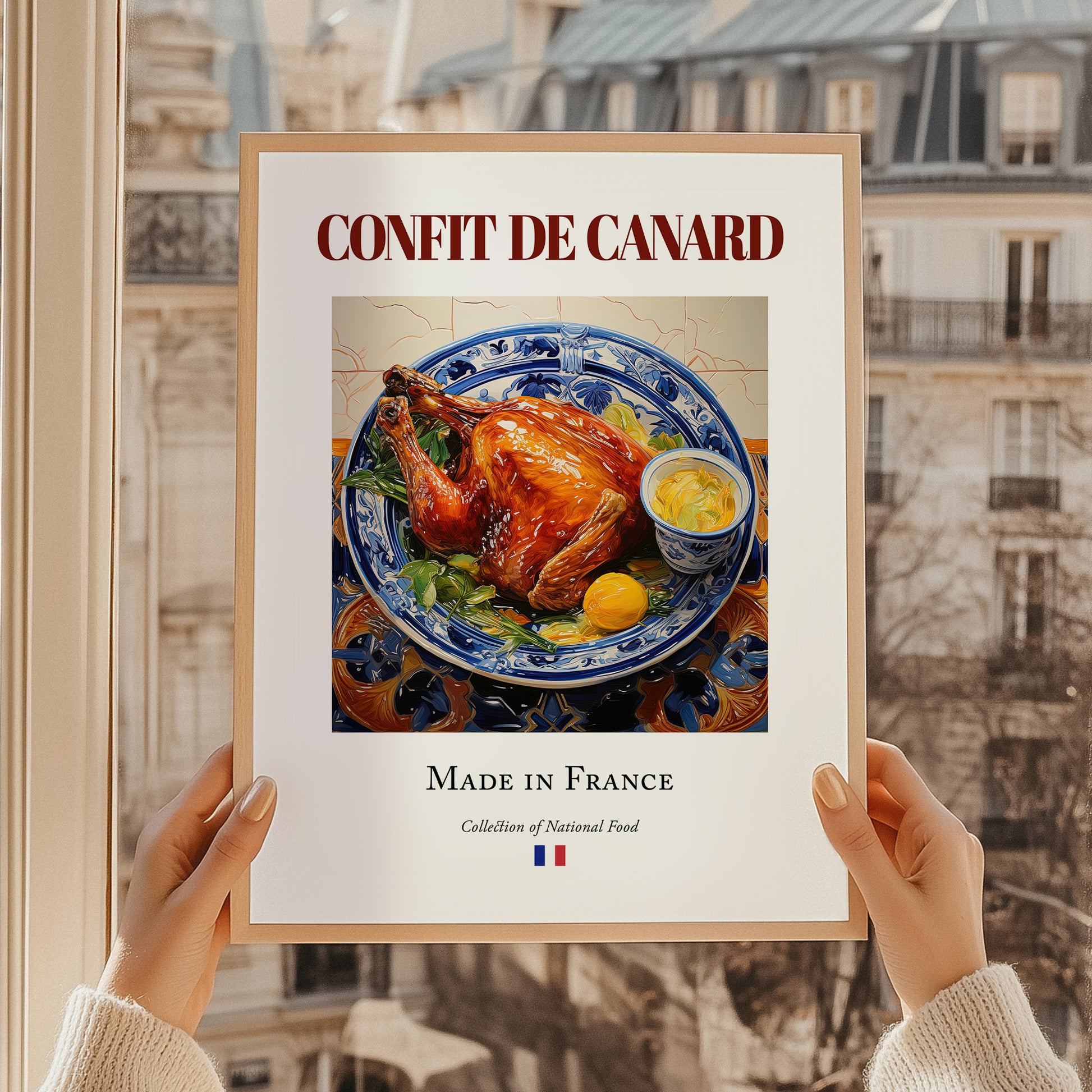 Confit de canard – French Meat Dish, Farmhouse Kitchen Wall Decor, styled in a charming Paris street view