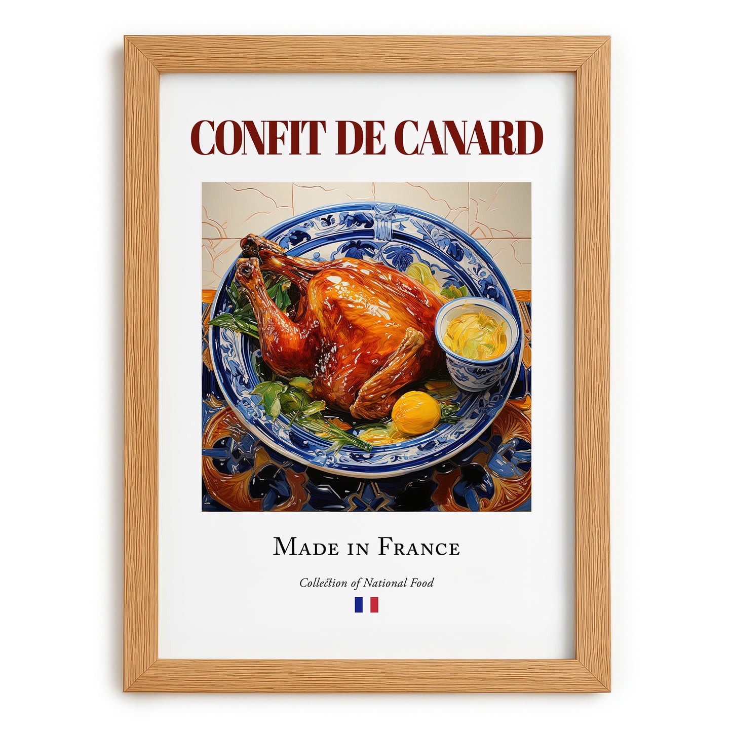Confit de canard – French Meat Dish, Farmhouse Kitchen Wall Decor, set in oak frame