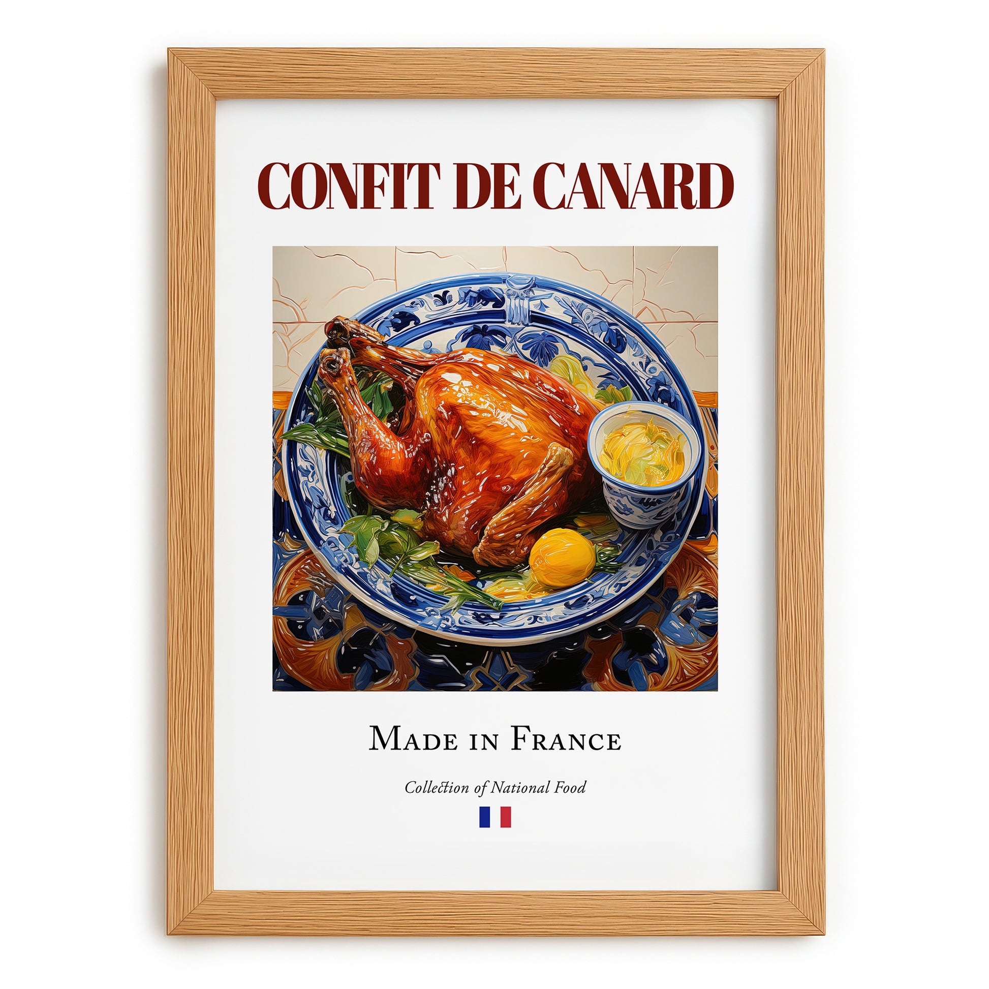 Confit de canard – French Meat Dish, Farmhouse Kitchen Wall Decor, set in oak frame