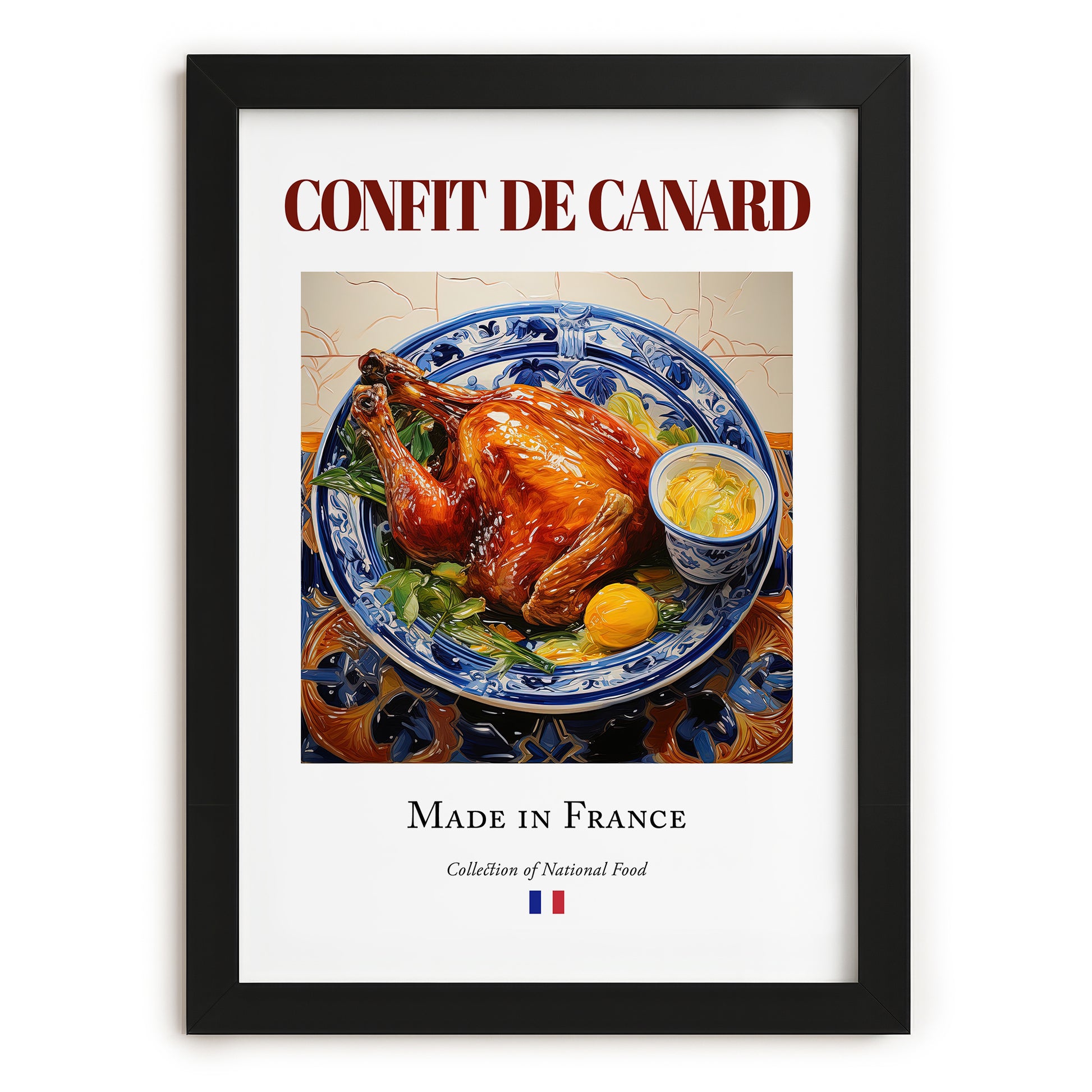 Confit de canard – French Meat Dish, Farmhouse Kitchen Wall Decor, in sleek black frame