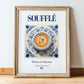 Soufflé – French Dish, Brasserie Print, in wooden frame leaning on the floor