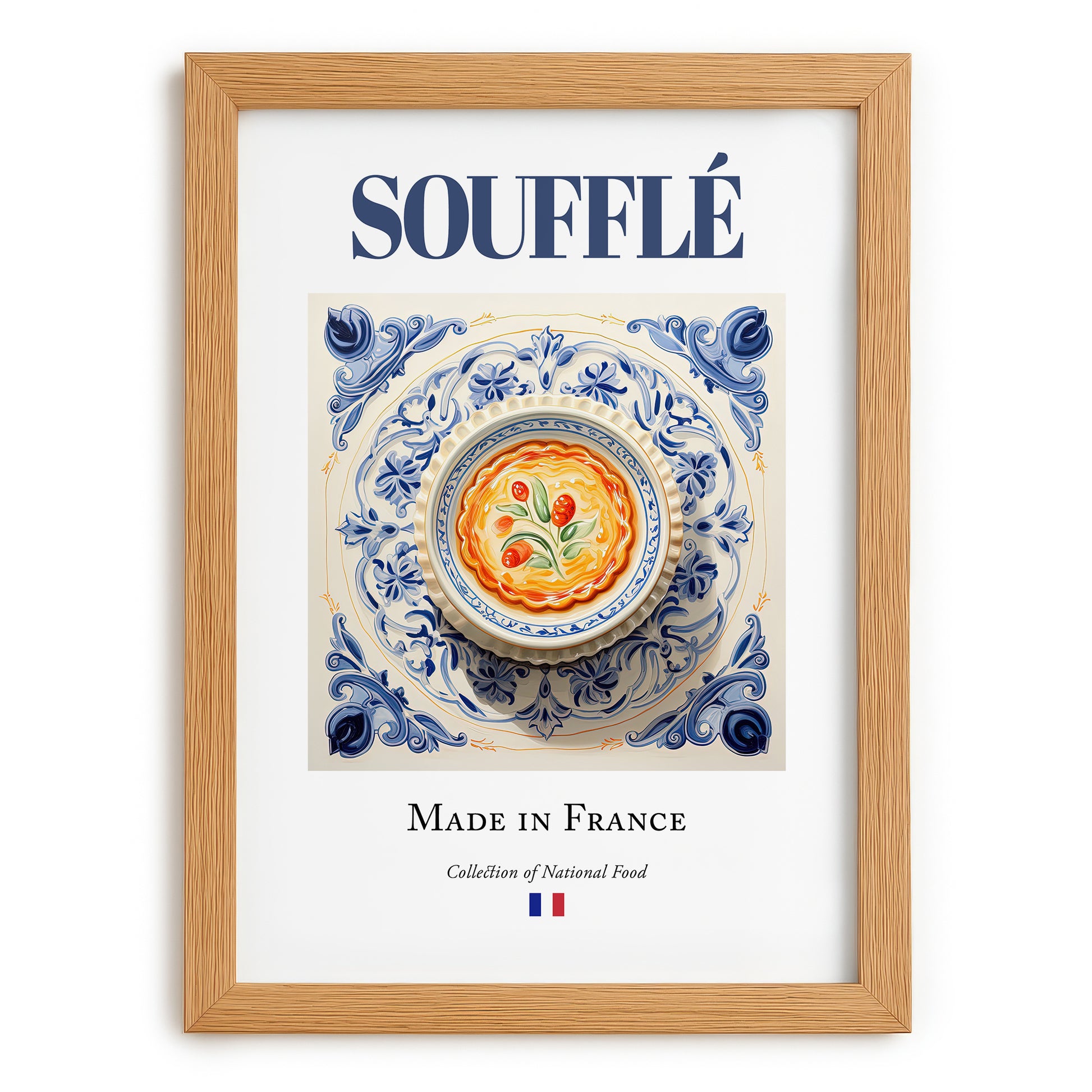 Soufflé – French Dish, Brasserie Print, set in oak frame