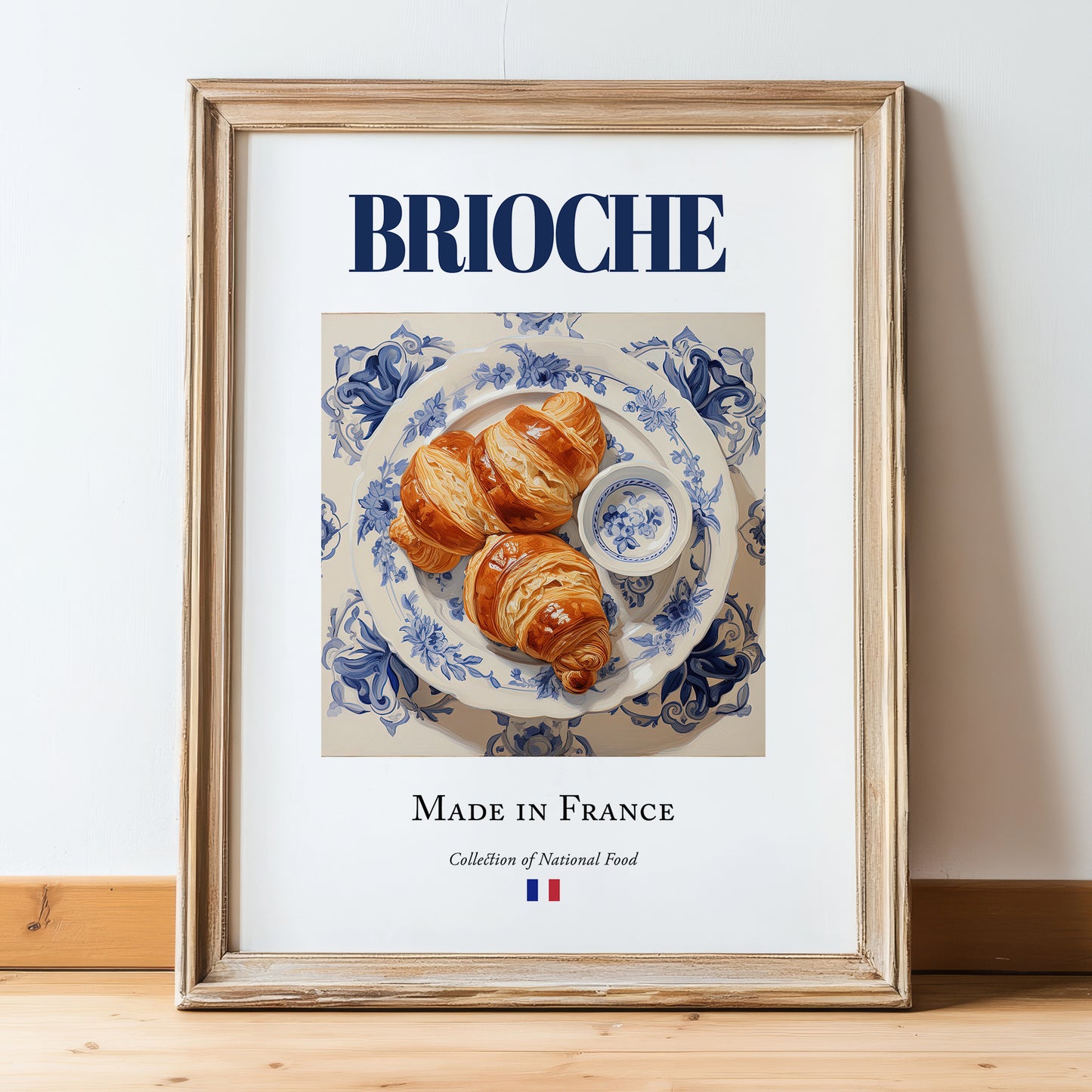 Brioche – French Bread Dish, Brasserie Still Life, in wooden frame leaning on the floor