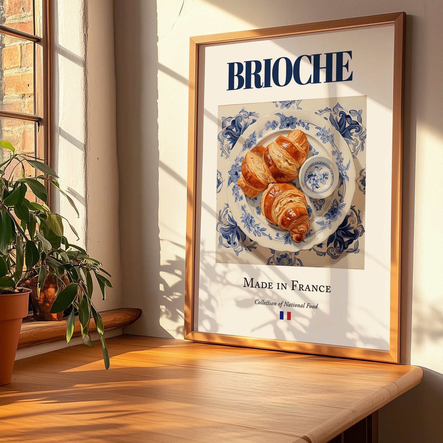 Brioche – French Bread Dish, Brasserie Still Life, no-text version framed in wood