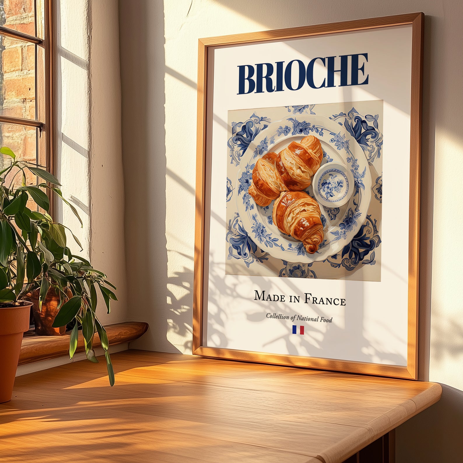 Brioche – French Bread Dish, Brasserie Still Life, no-text version framed in wood