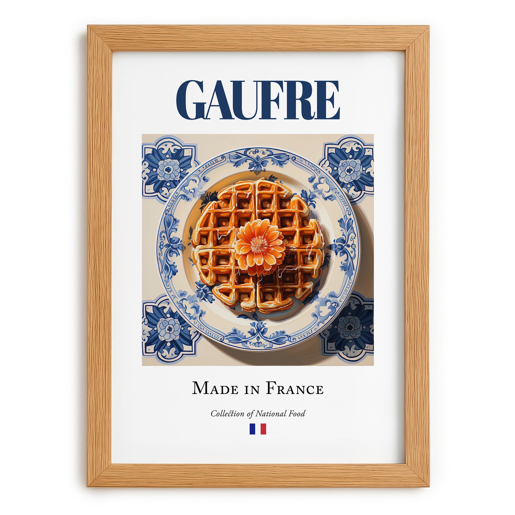 Gaufre – French Dessert Dish, Farmhouse Kitchen Print, set in oak frame