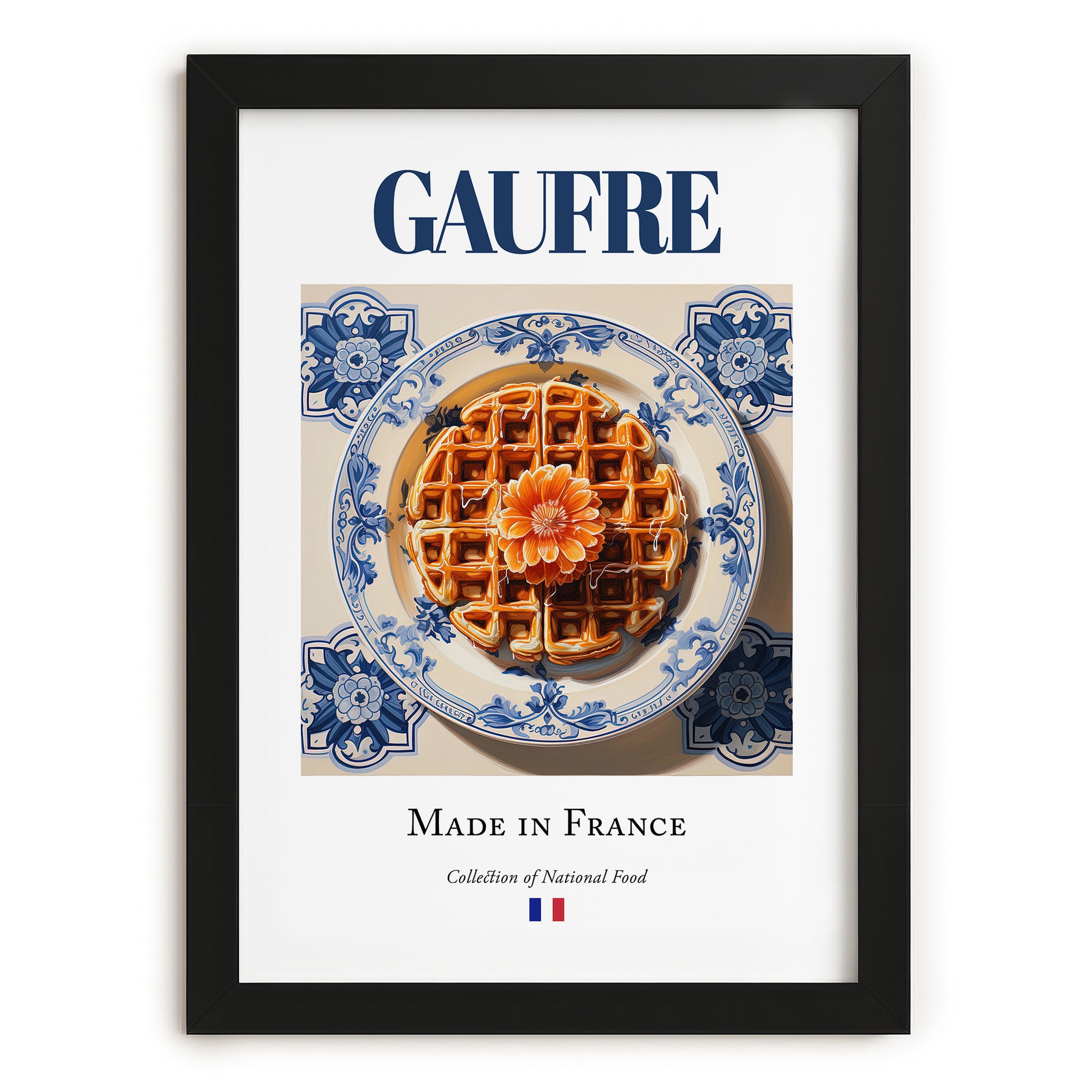 Gaufre – French Dessert Dish, Farmhouse Kitchen Print, in sleek black frame
