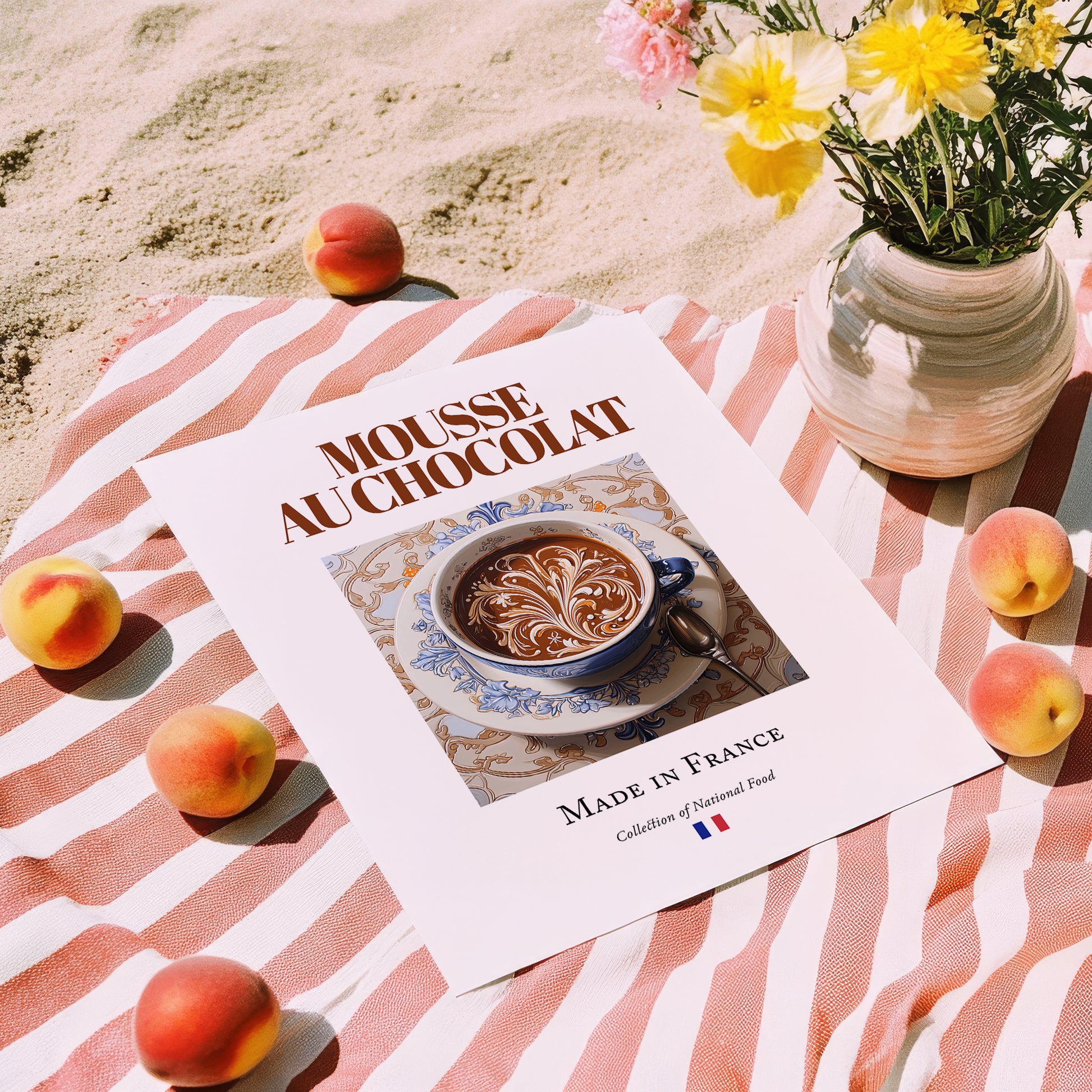 Mousse au chocolat – French Dessert Dish, Café Print, unframed on coastal sand