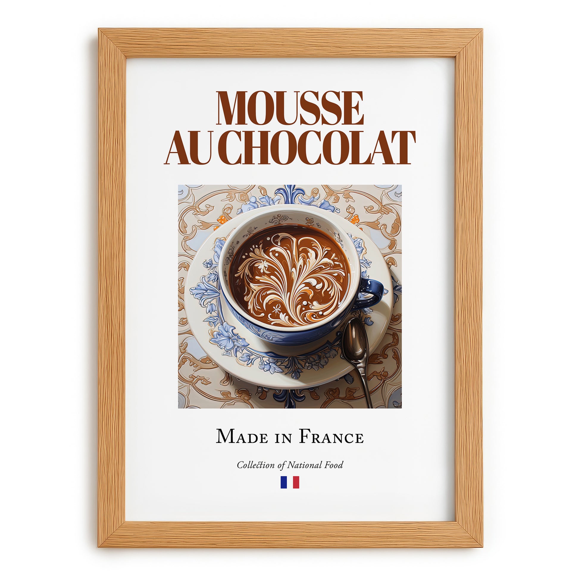 Mousse au chocolat – French Dessert Dish, Café Print, set in oak frame
