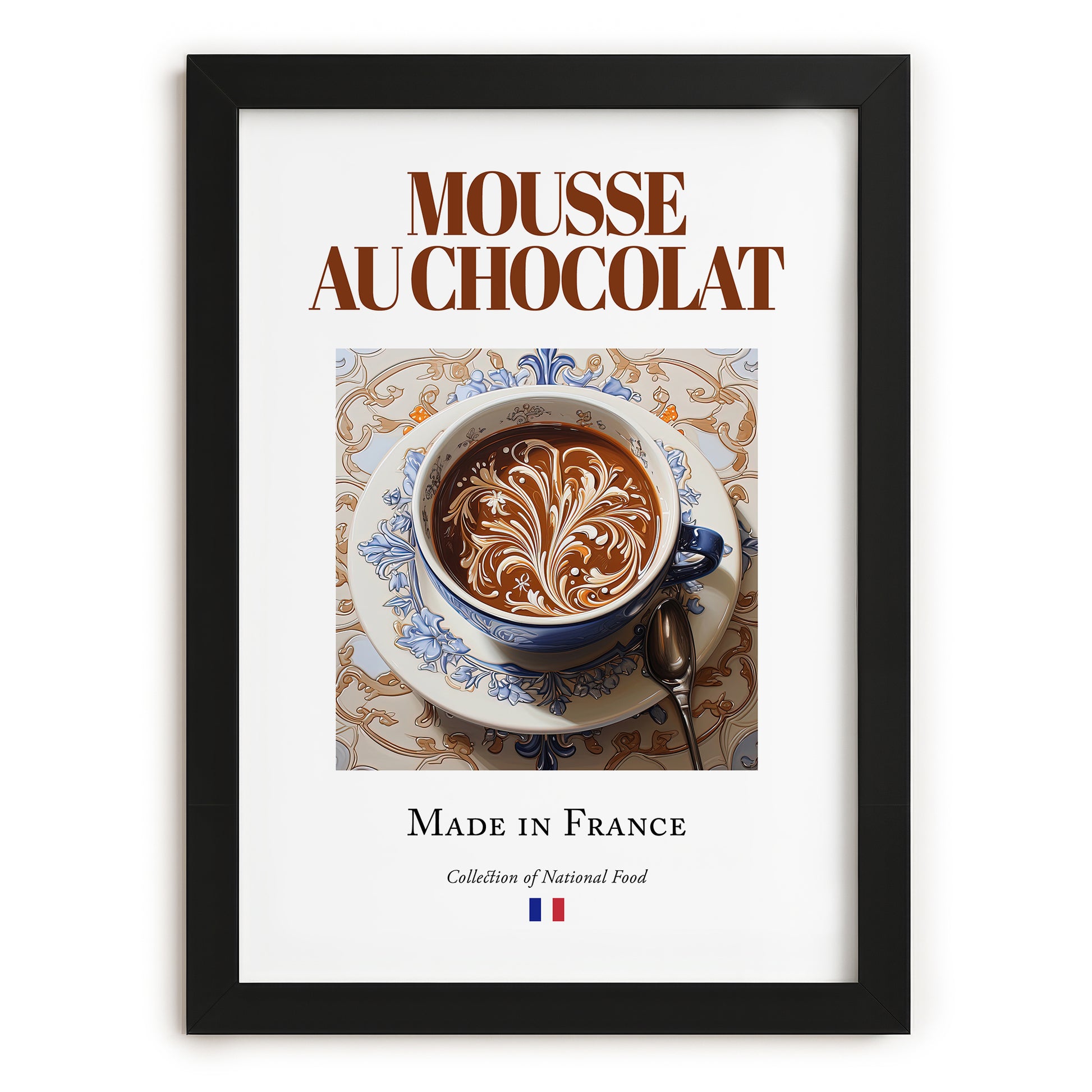 Mousse au chocolat – French Dessert Dish, Café Print, in sleek black frame