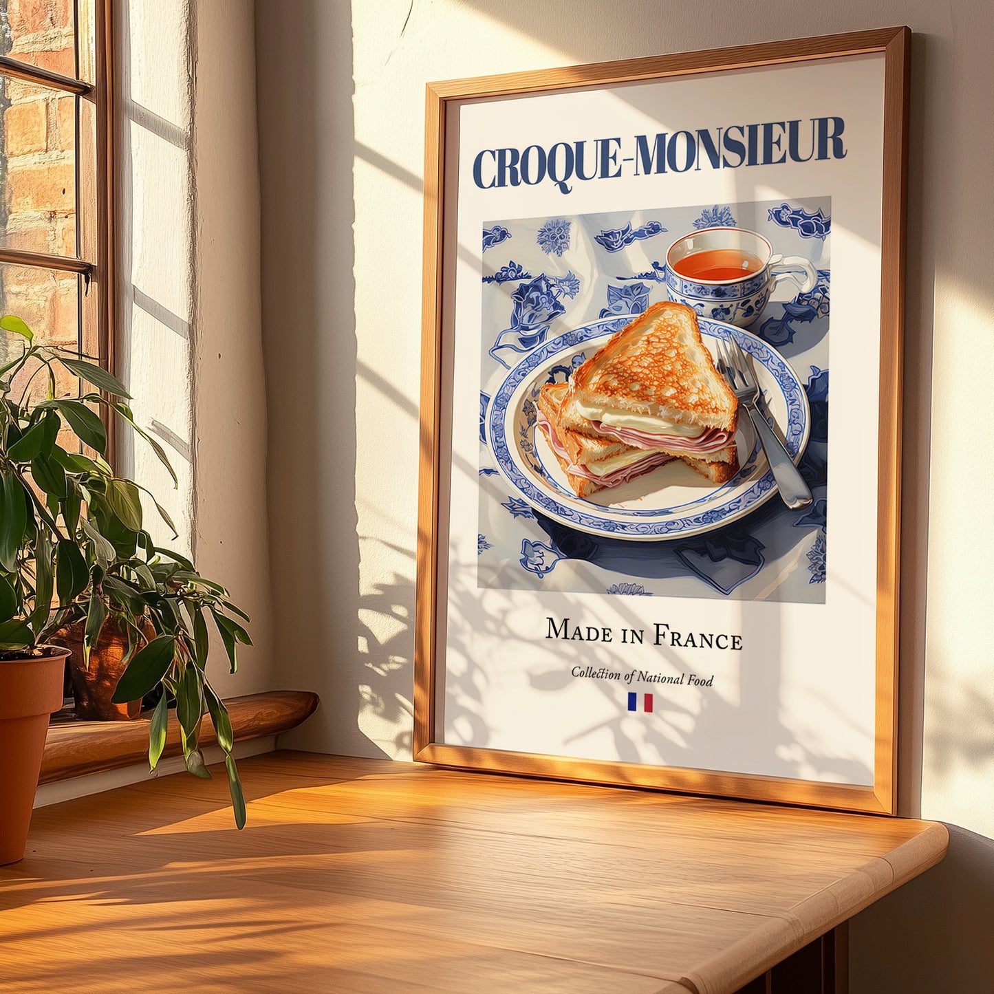 Croque-monsieur – French Dish, Bistro Print, no-text version framed in wood