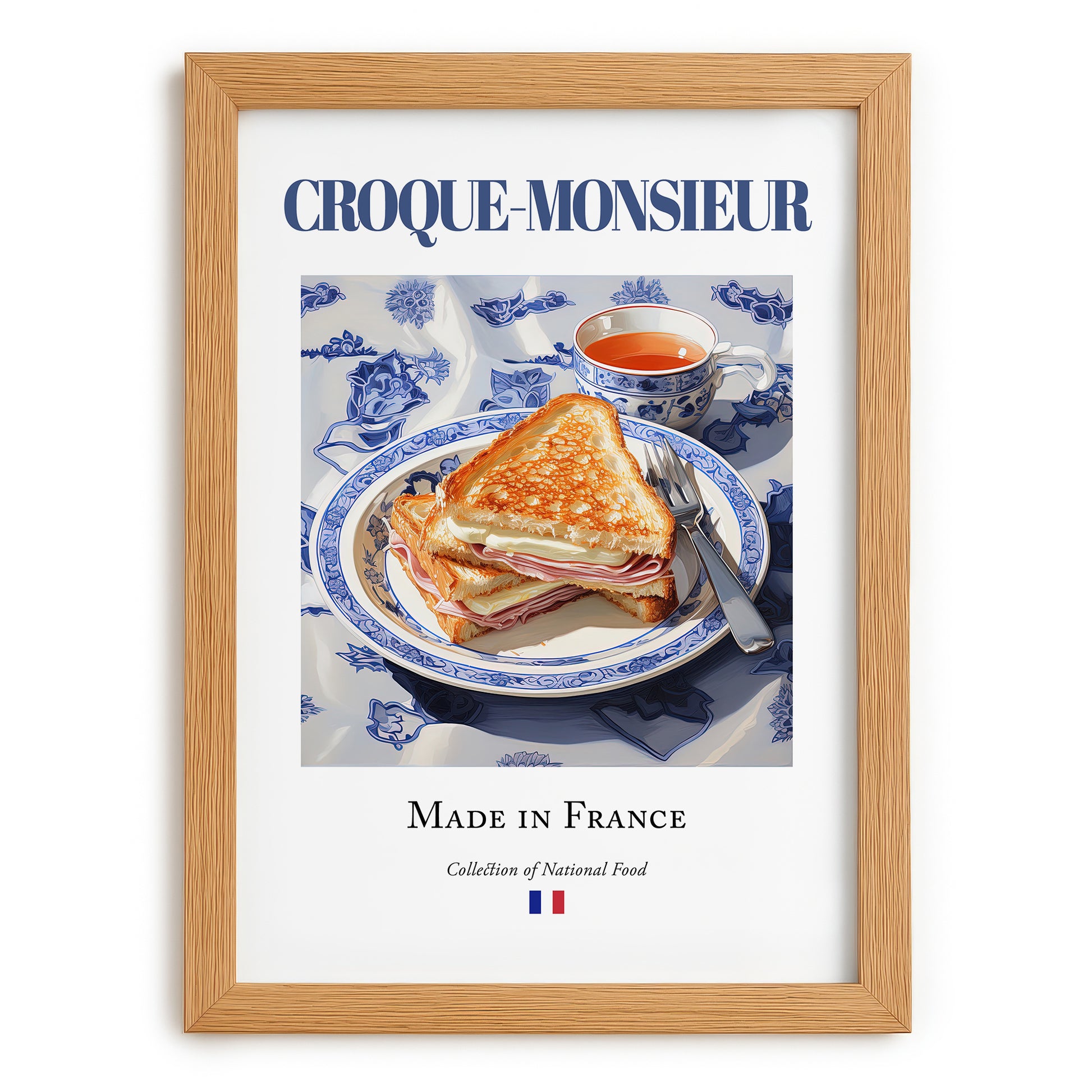 Croque-monsieur – French Dish, Bistro Print, set in oak frame