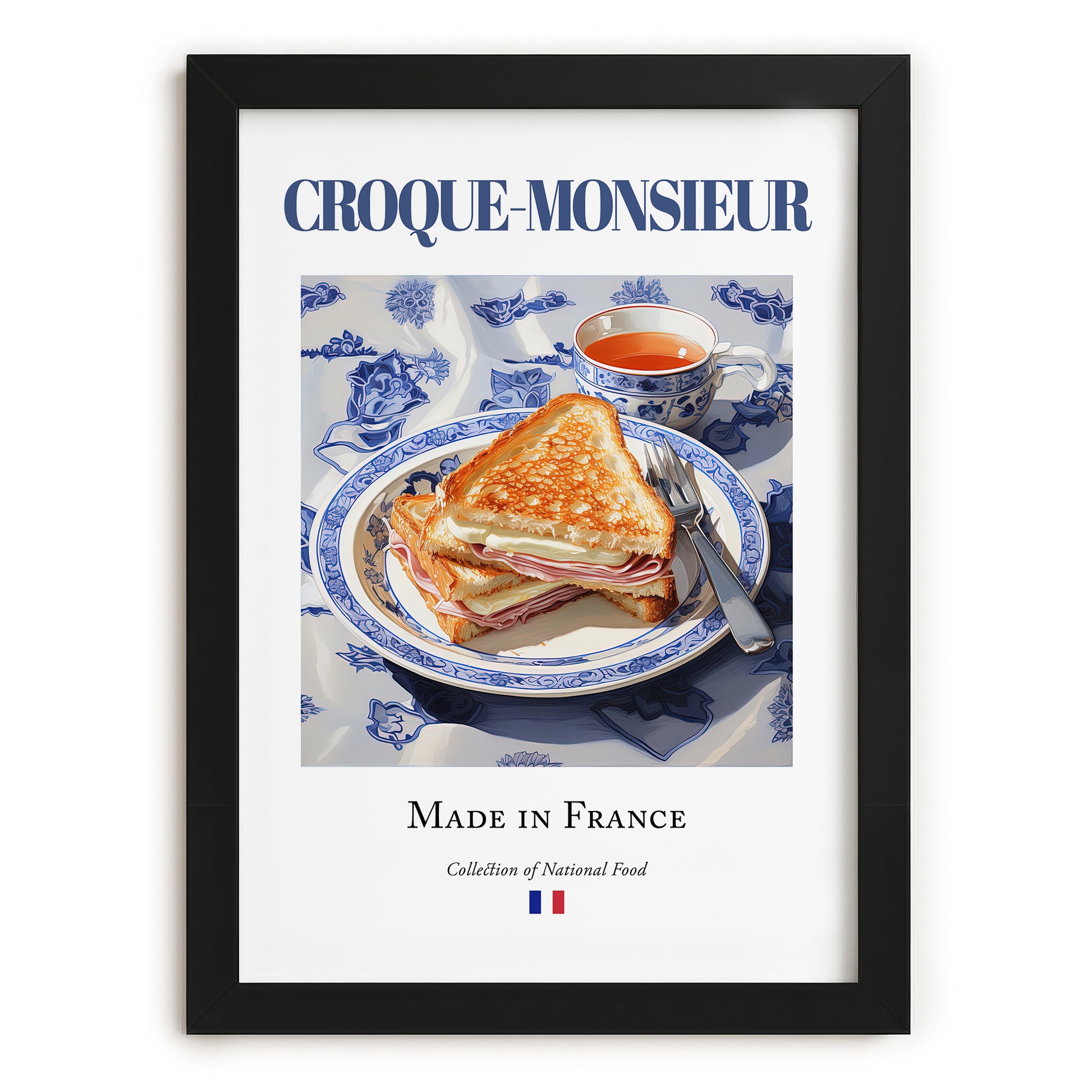 Croque-monsieur – French Dish, Bistro Print, in sleek black frame