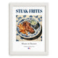 Steak-frites – French Dish, Farmhouse Kitchen Wall Art, placed in minimal white frame