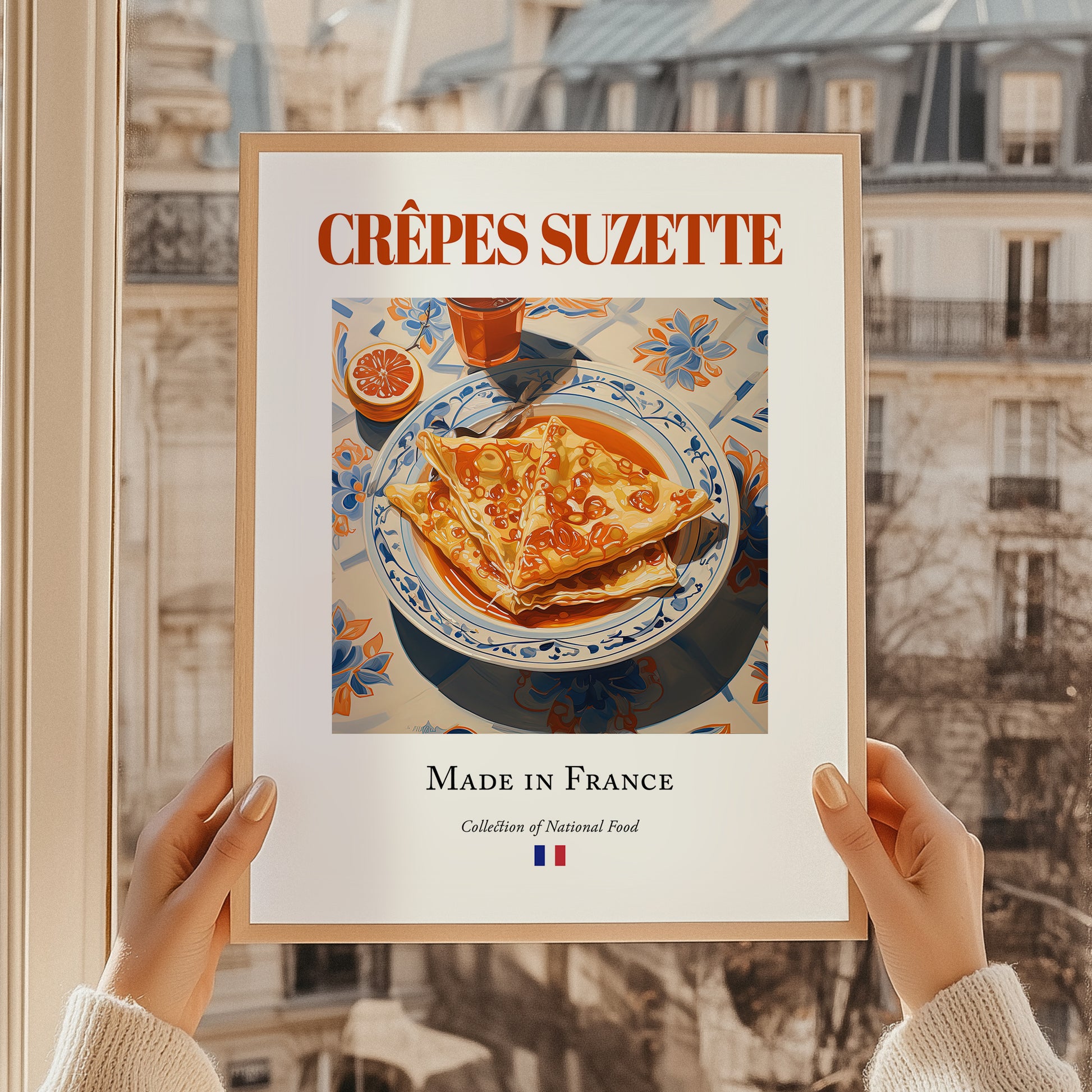 Crêpes Suzette – French Dessert Dish, Farmhouse Kitchen Still Life, styled in a charming Paris street view