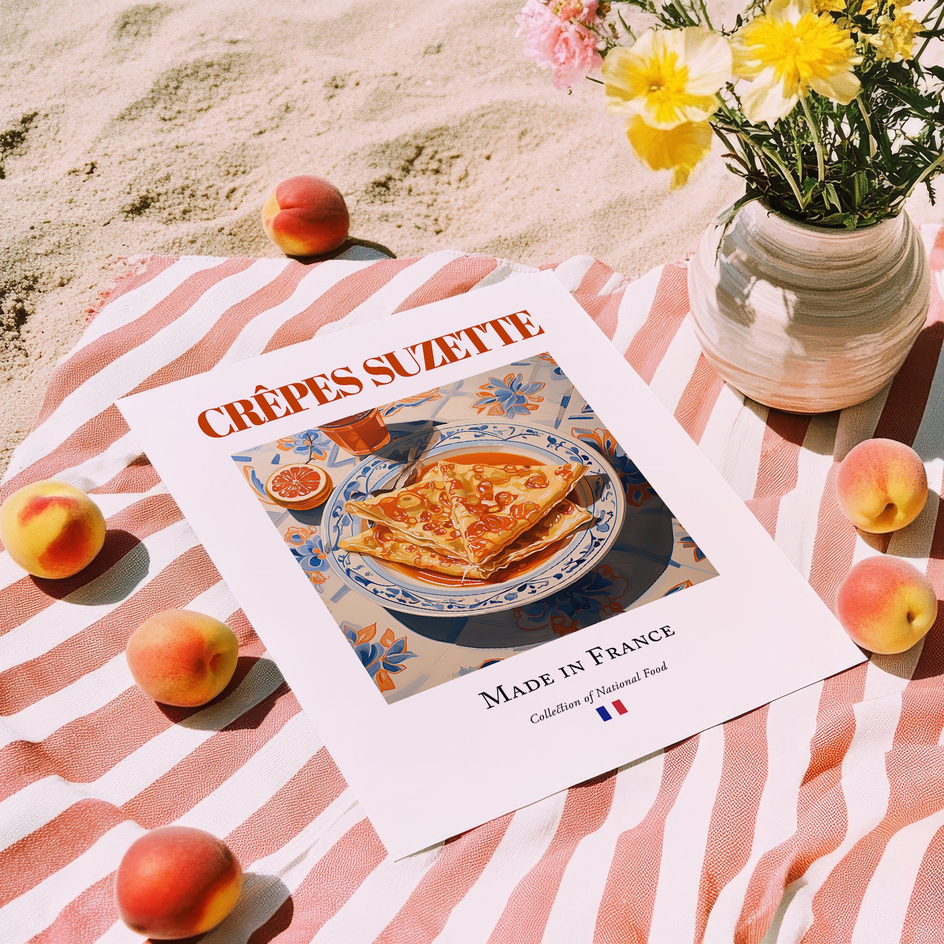 Crêpes Suzette – French Dessert Dish, Farmhouse Kitchen Still Life, unframed on coastal sand