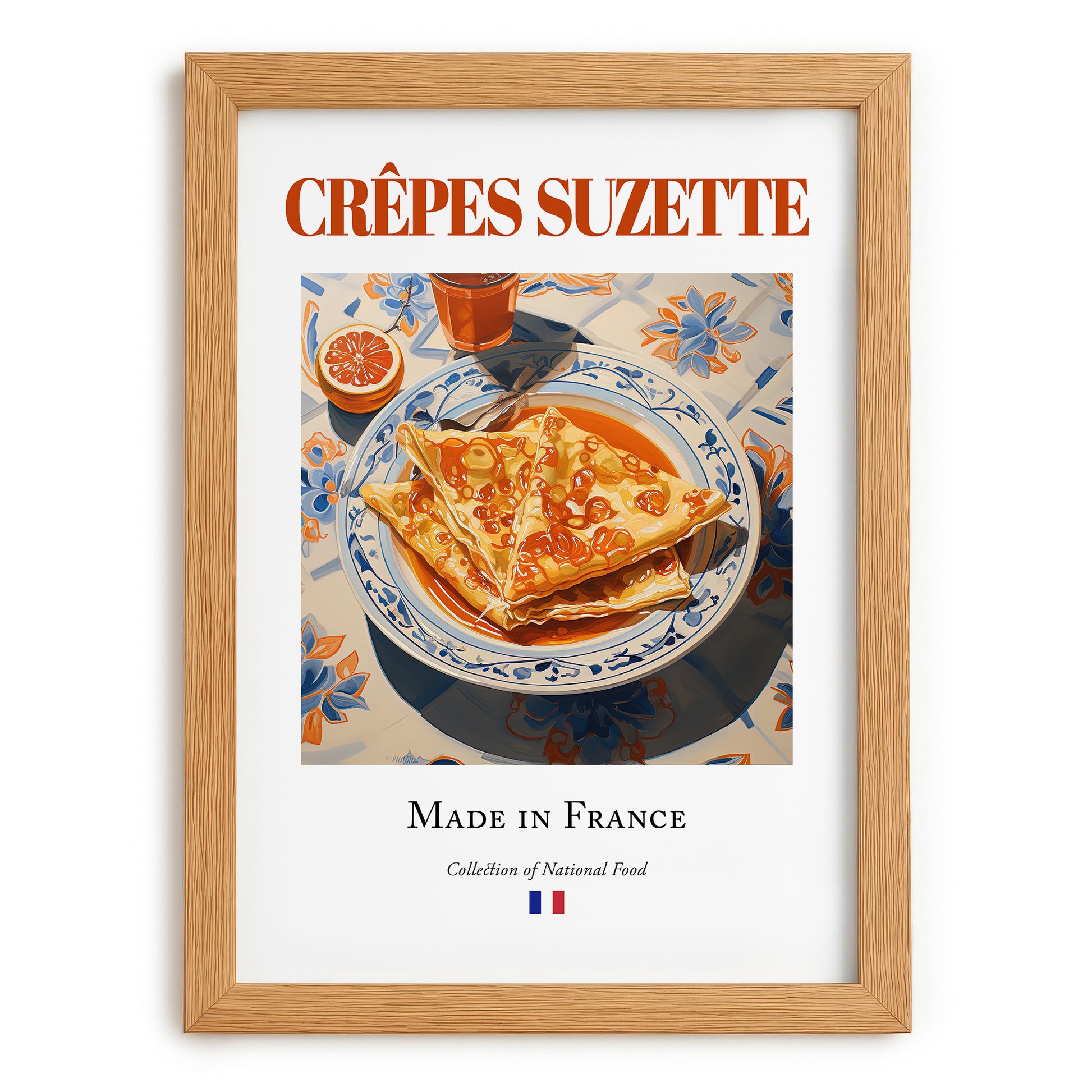 Crêpes Suzette – French Dessert Dish, Farmhouse Kitchen Still Life, set in oak frame