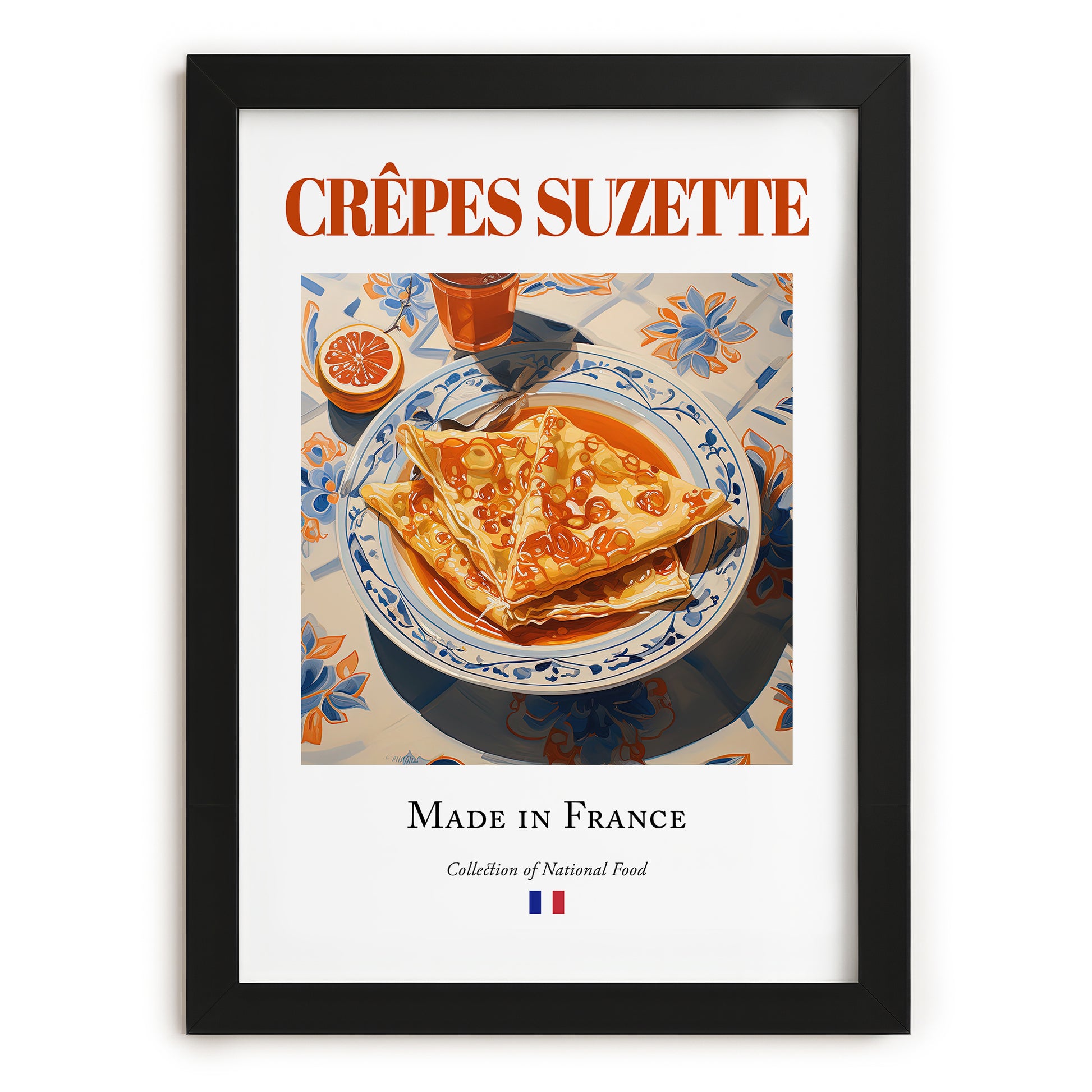 Crêpes Suzette – French Dessert Dish, Farmhouse Kitchen Still Life, in sleek black frame