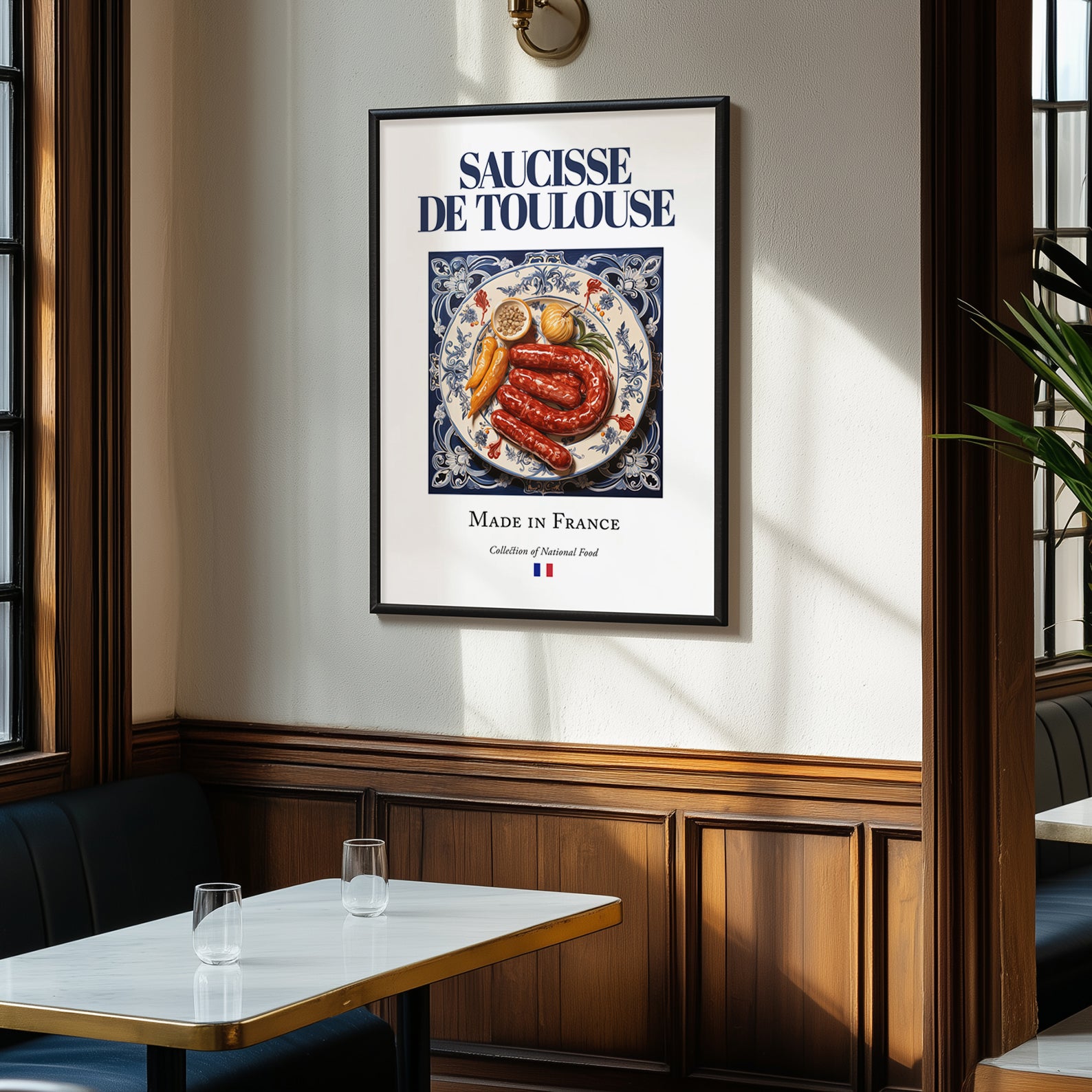 Saucisse de Toulouse – French Meat Dish, Farmhouse Kitchen Illustration, clean layout with no caption