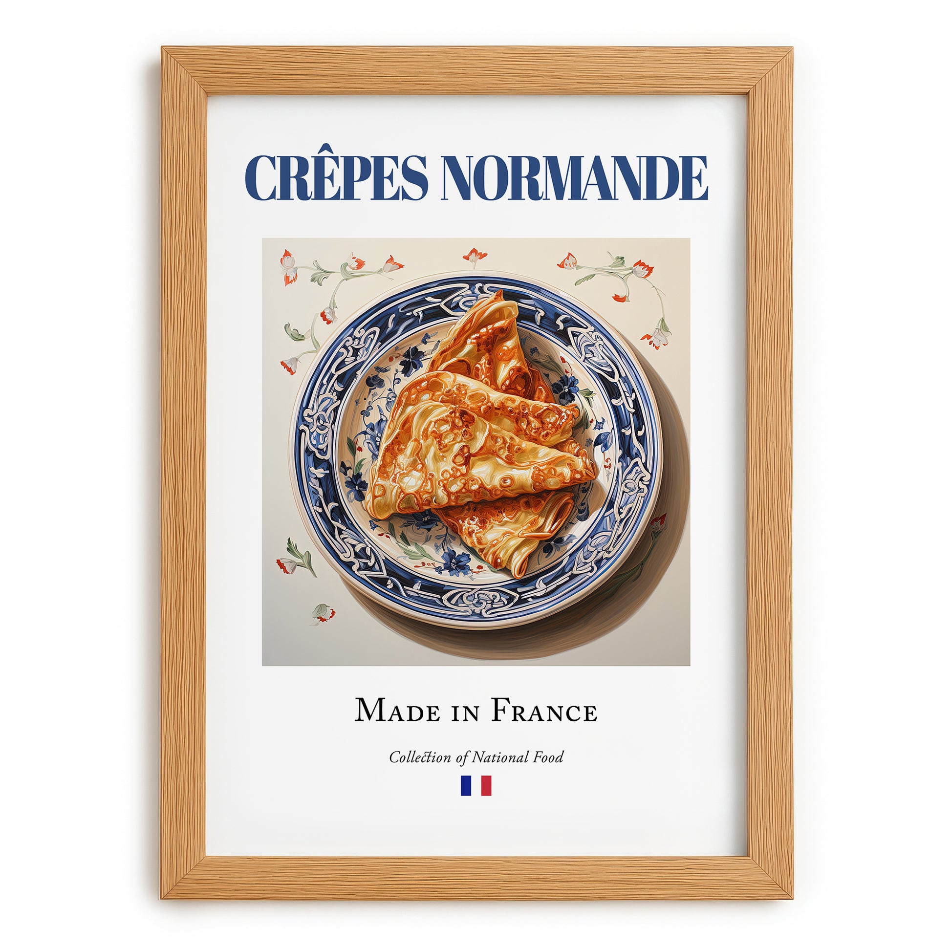 Crêpes Normande – French Dessert Dish, Tavern Poster, set in oak frame