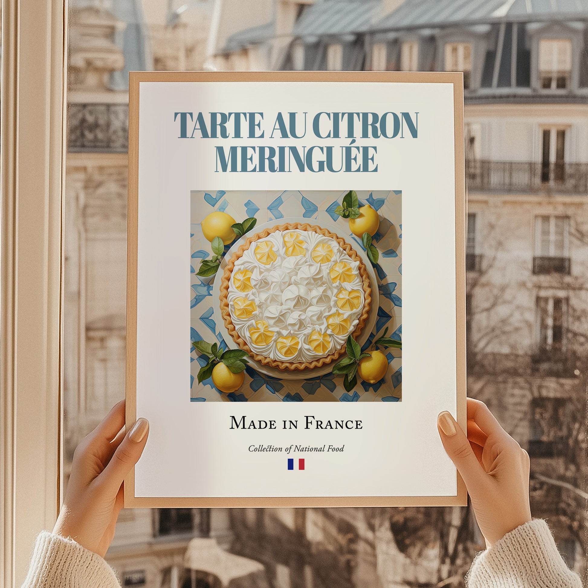 Lemon Meringue Pie – French Dessert Dish, Restaurant Poster, styled in a charming Paris street view