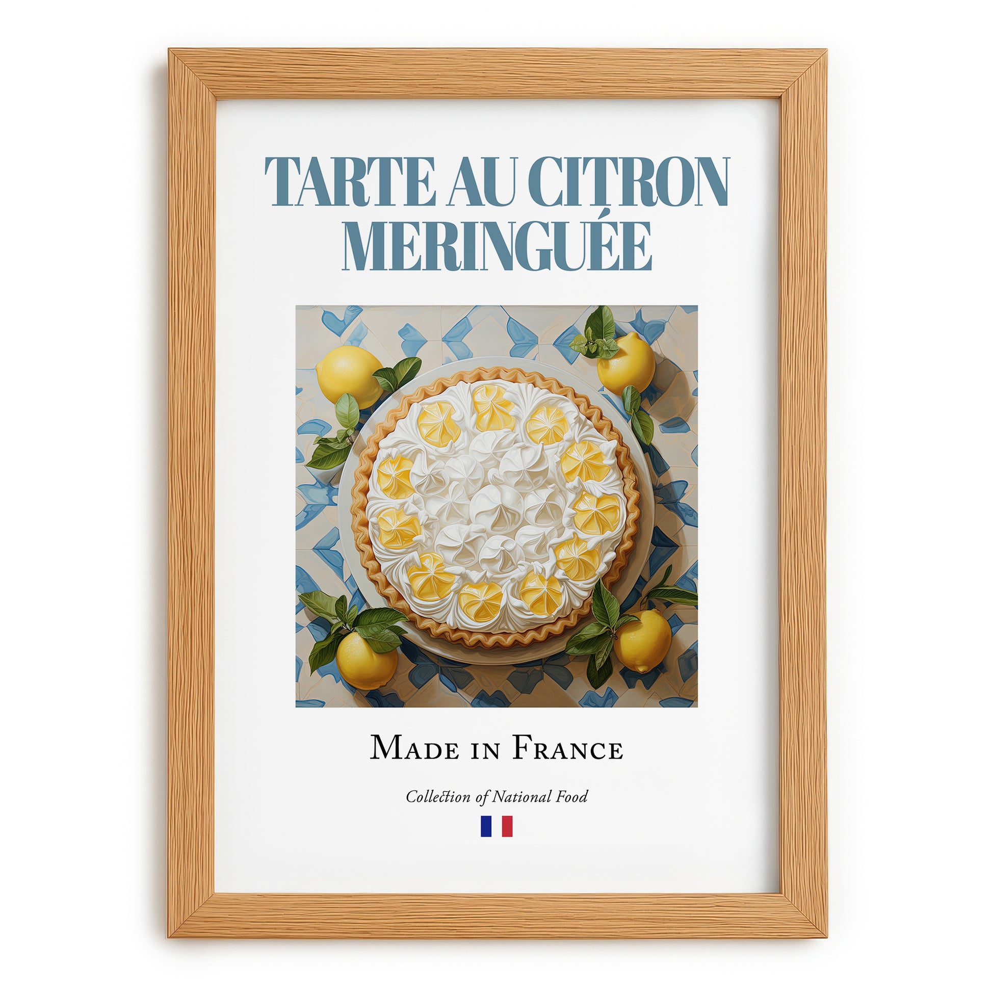Lemon Meringue Pie – French Dessert Dish, Restaurant Poster, set in oak frame