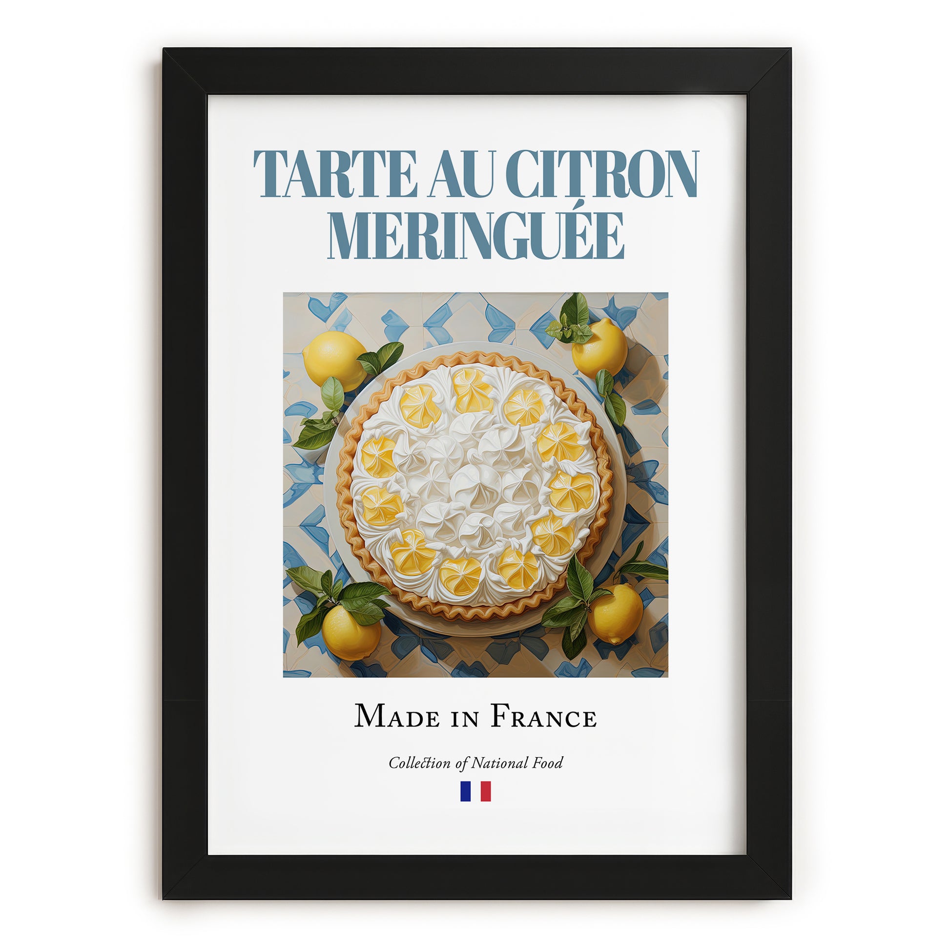 Lemon Meringue Pie – French Dessert Dish, Restaurant Poster, in sleek black frame