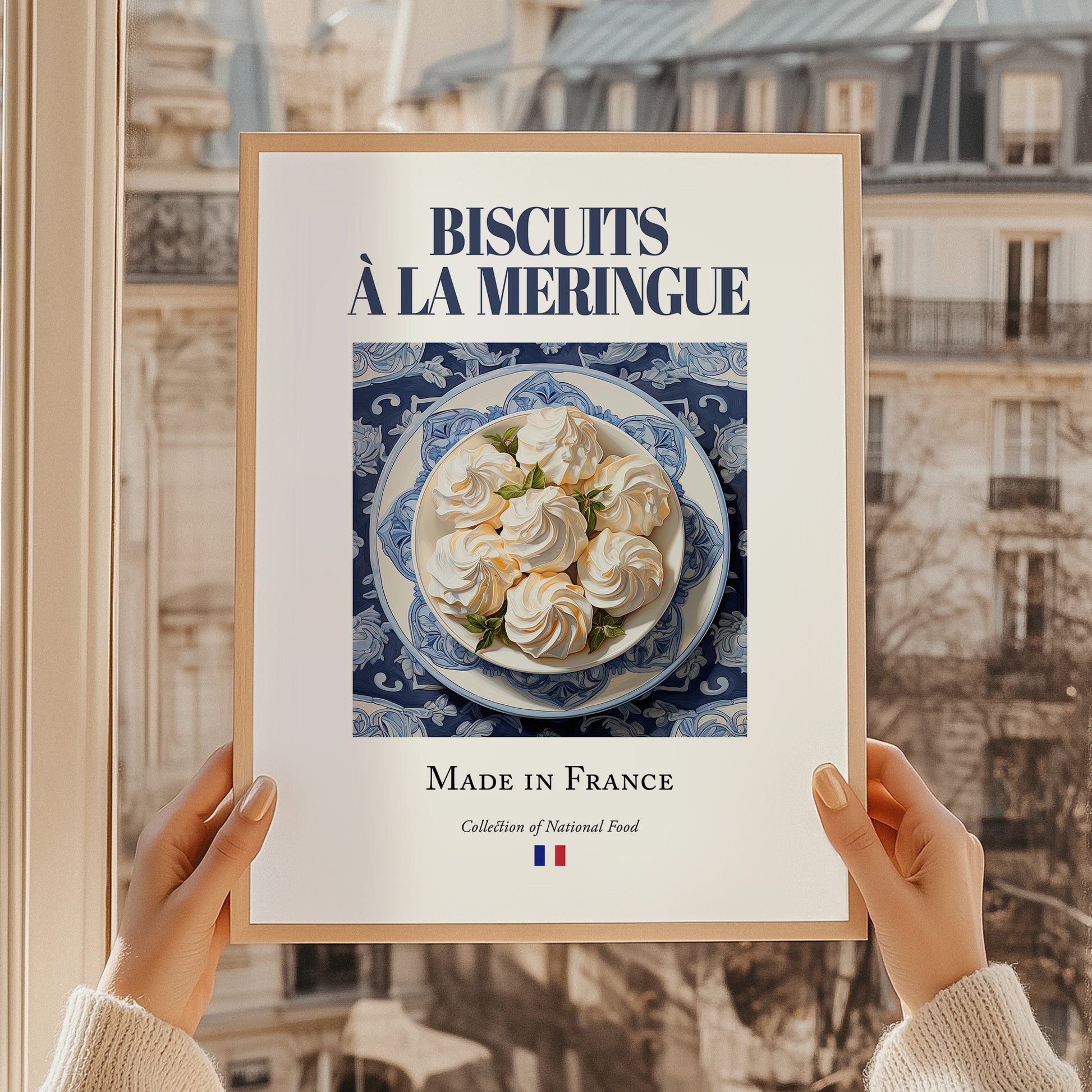 Meringue Cookies – French Dessert Dish, Tavern Art, styled in a charming Paris street view