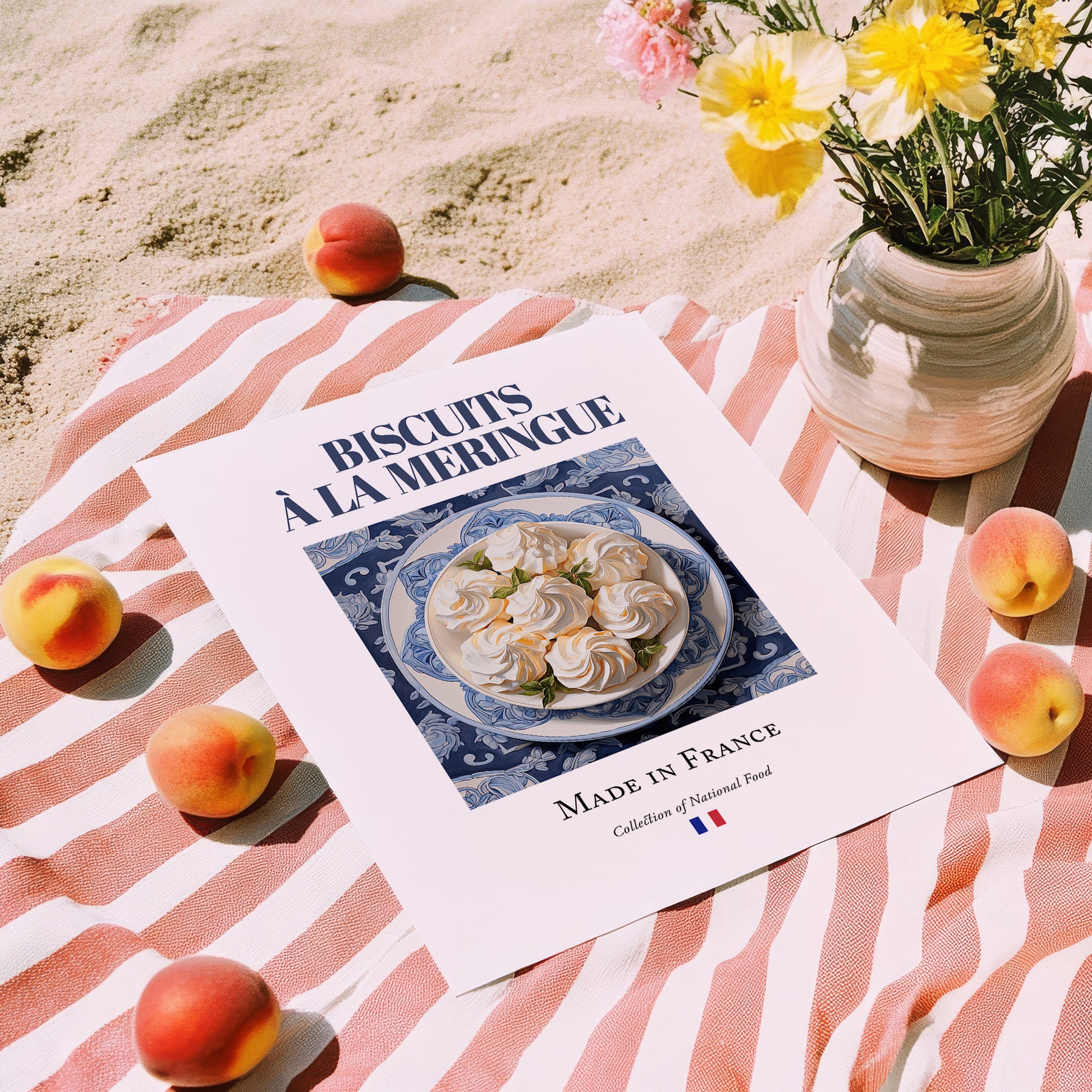 Meringue Cookies – French Dessert Dish, Tavern Art, unframed on coastal sand