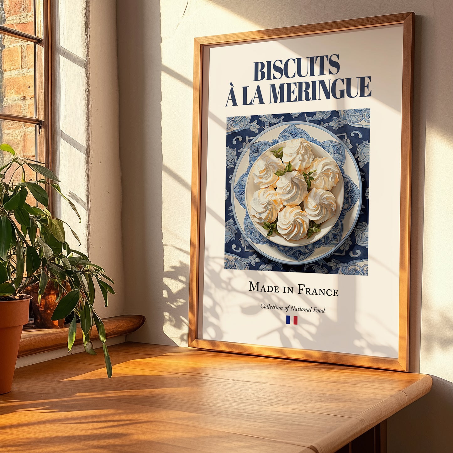 Meringue Cookies – French Dessert Dish, Tavern Art, no-text version framed in wood