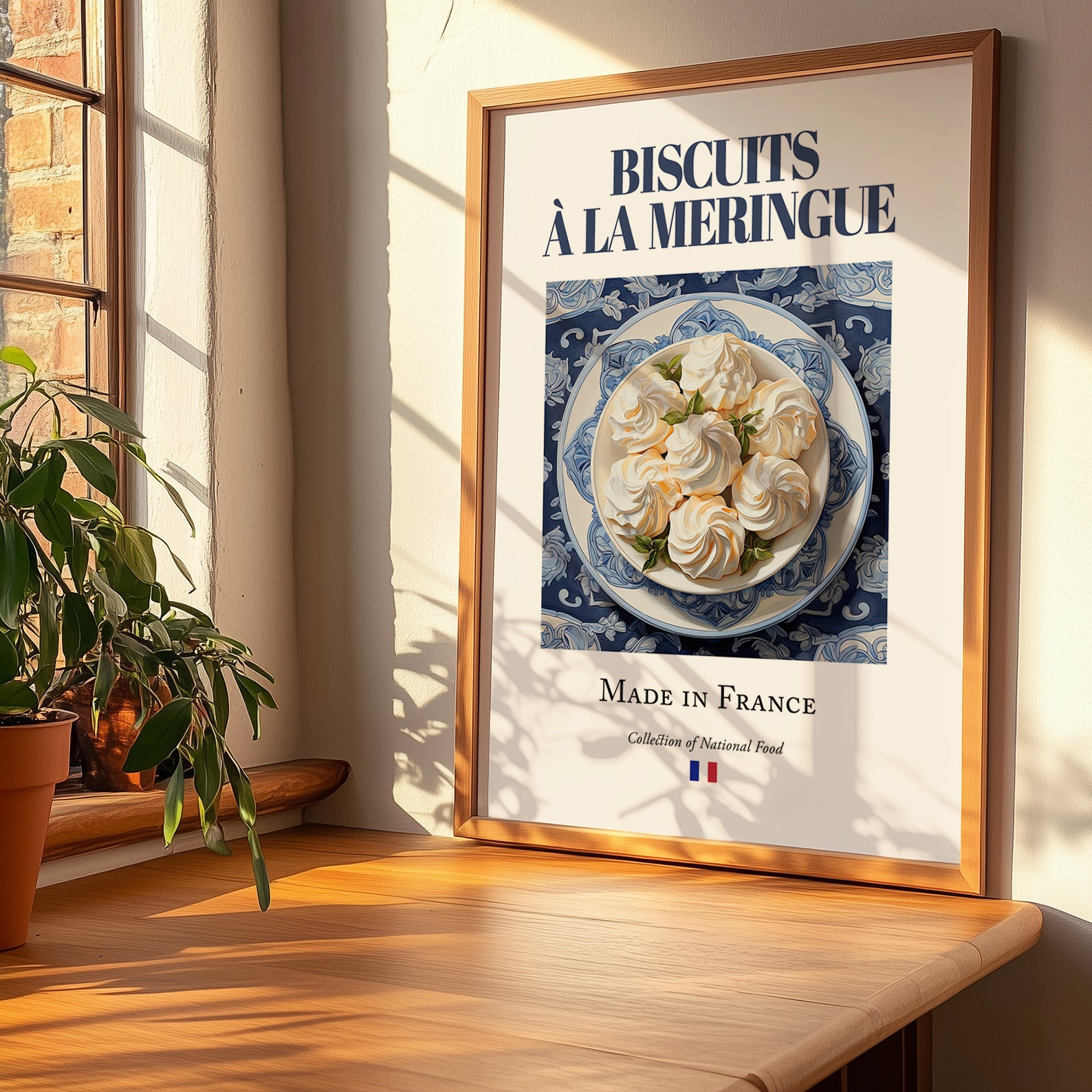 Meringue Cookies – French Dessert Dish, Tavern Art, no-text version framed in wood