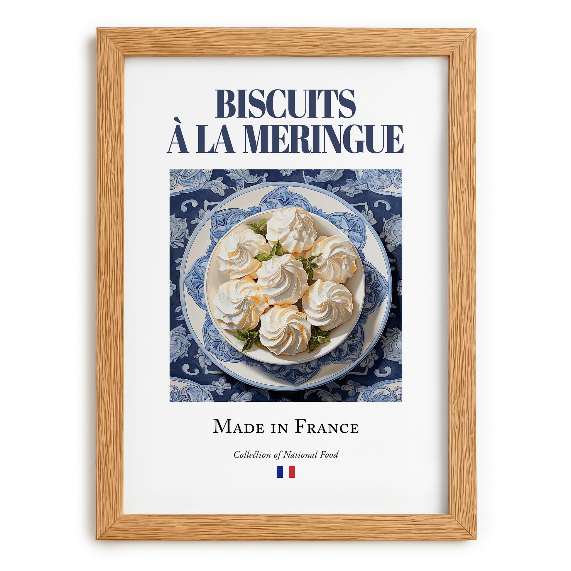 Meringue Cookies – French Dessert Dish, Tavern Art, set in oak frame