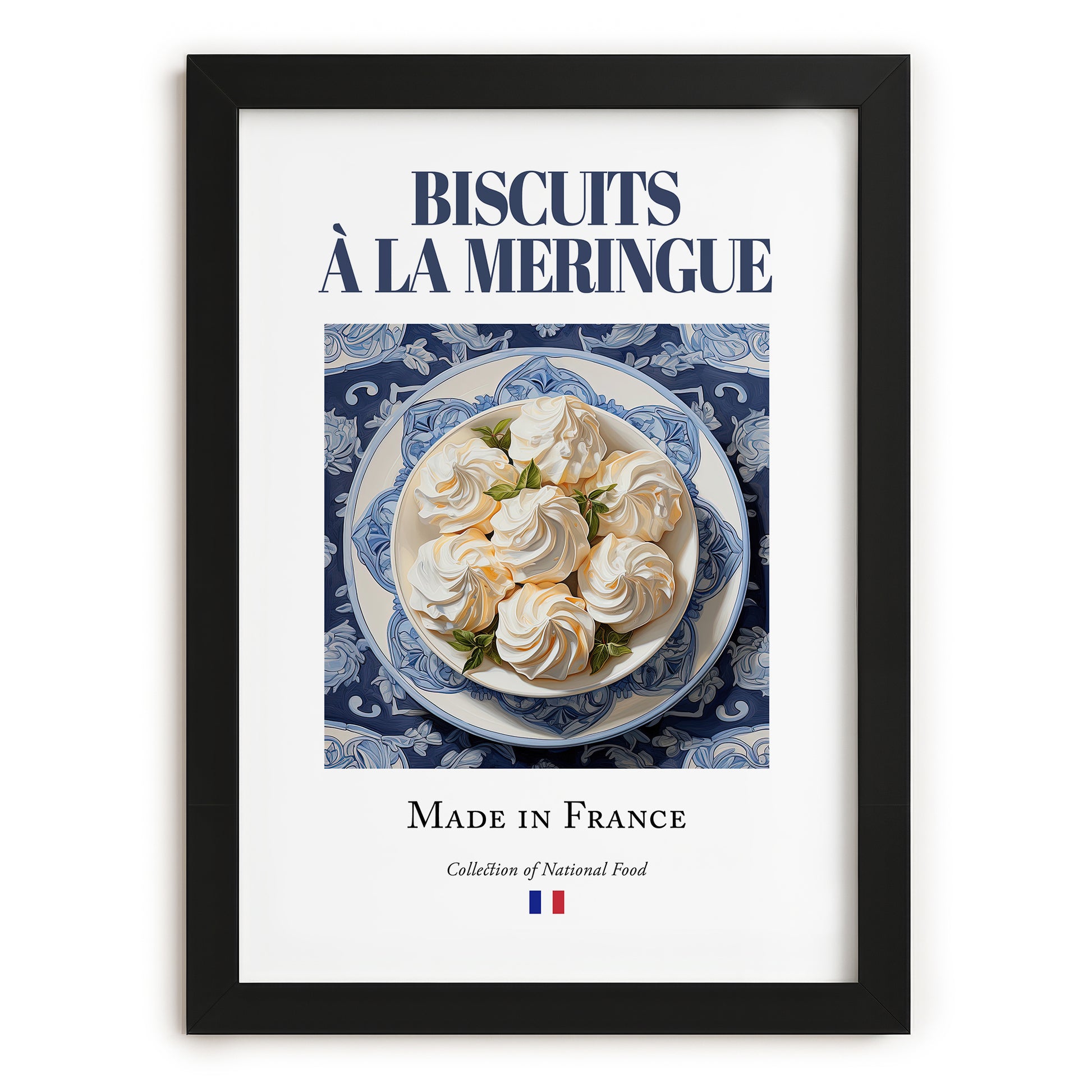 Meringue Cookies – French Dessert Dish, Tavern Art, in sleek black frame