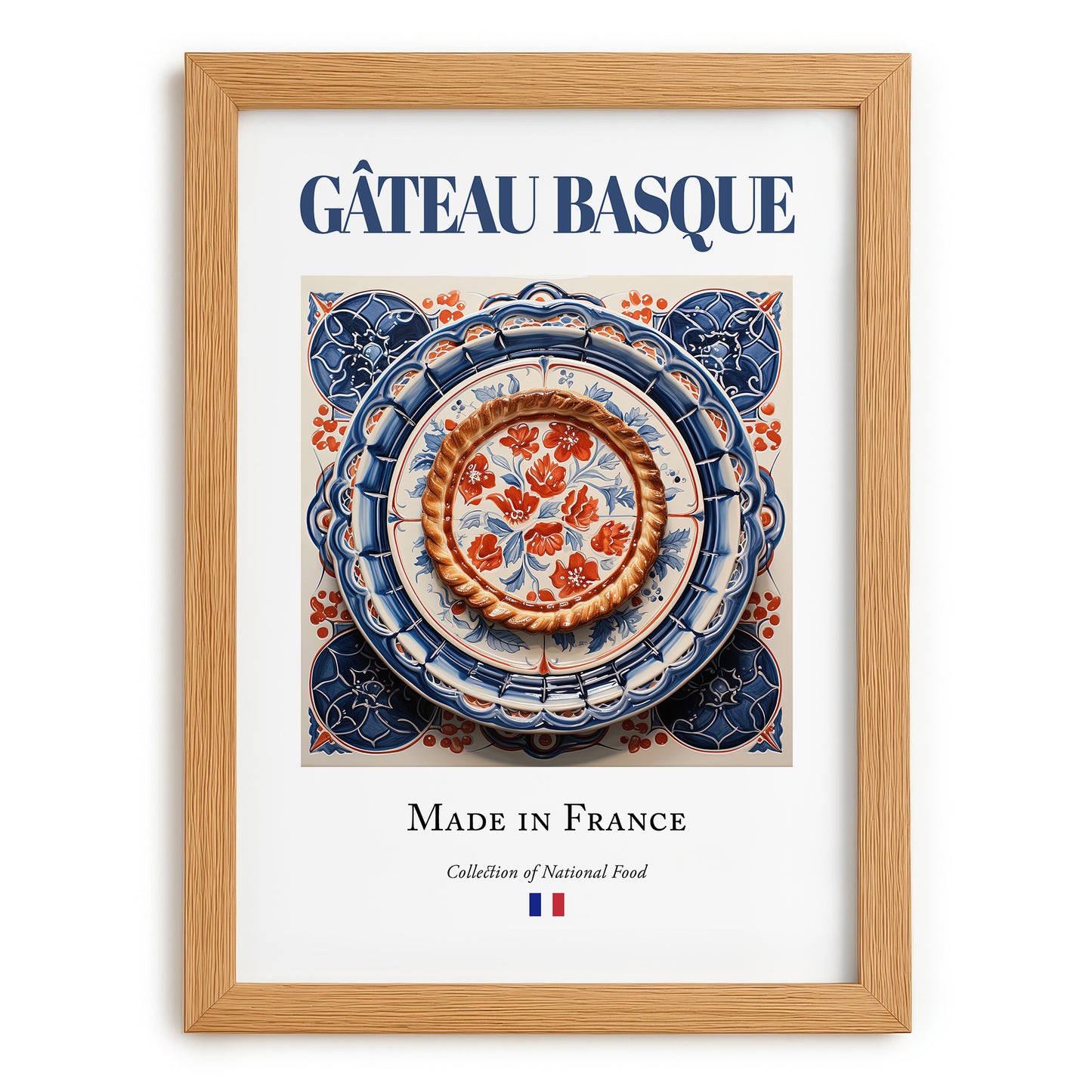 Gâteau Basque – French Dessert Dish, Bistro Poster, set in oak frame