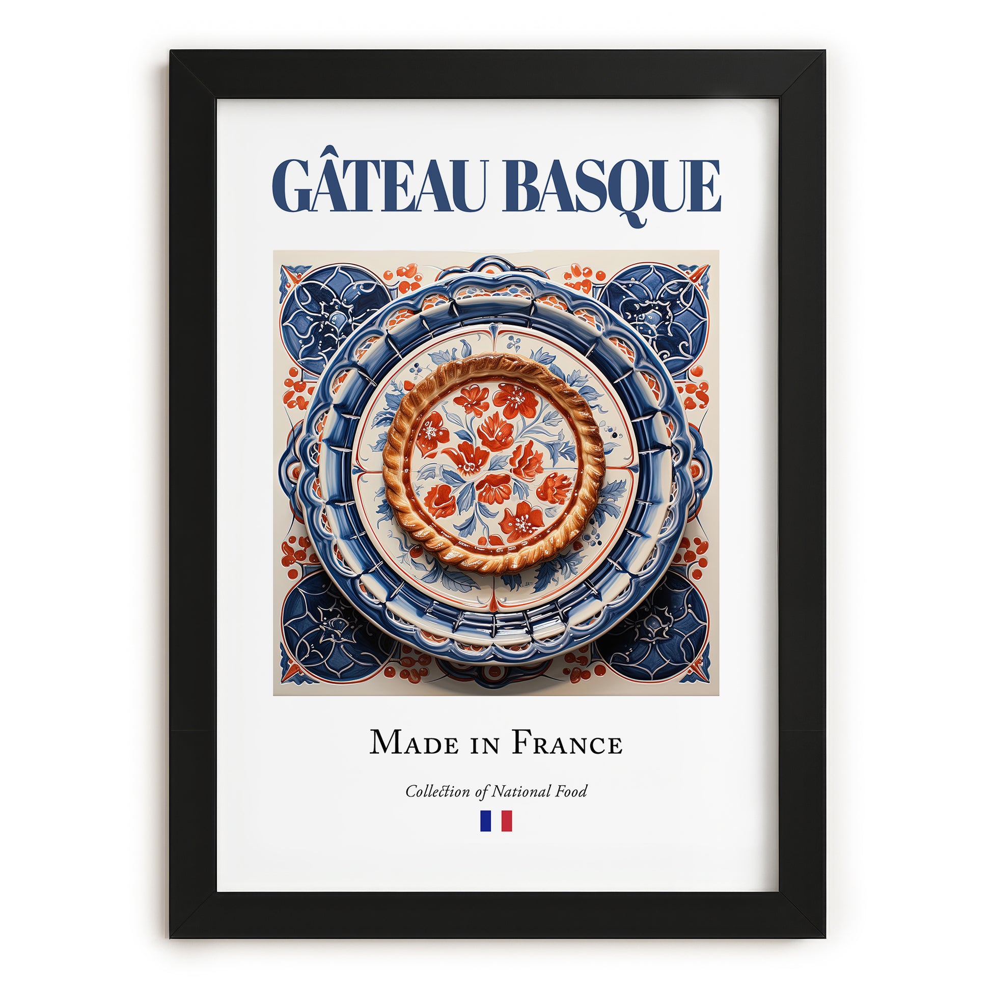 Gâteau Basque – French Dessert Dish, Bistro Poster, in sleek black frame