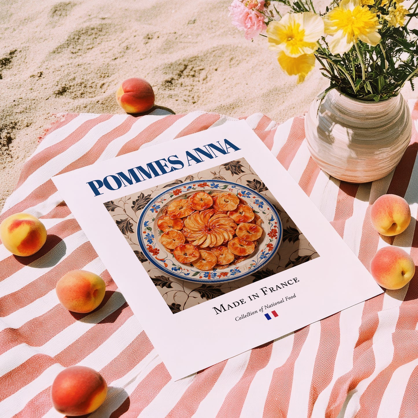 Pommes Anna – French Dish, Café Wall Decor, unframed on coastal sand
