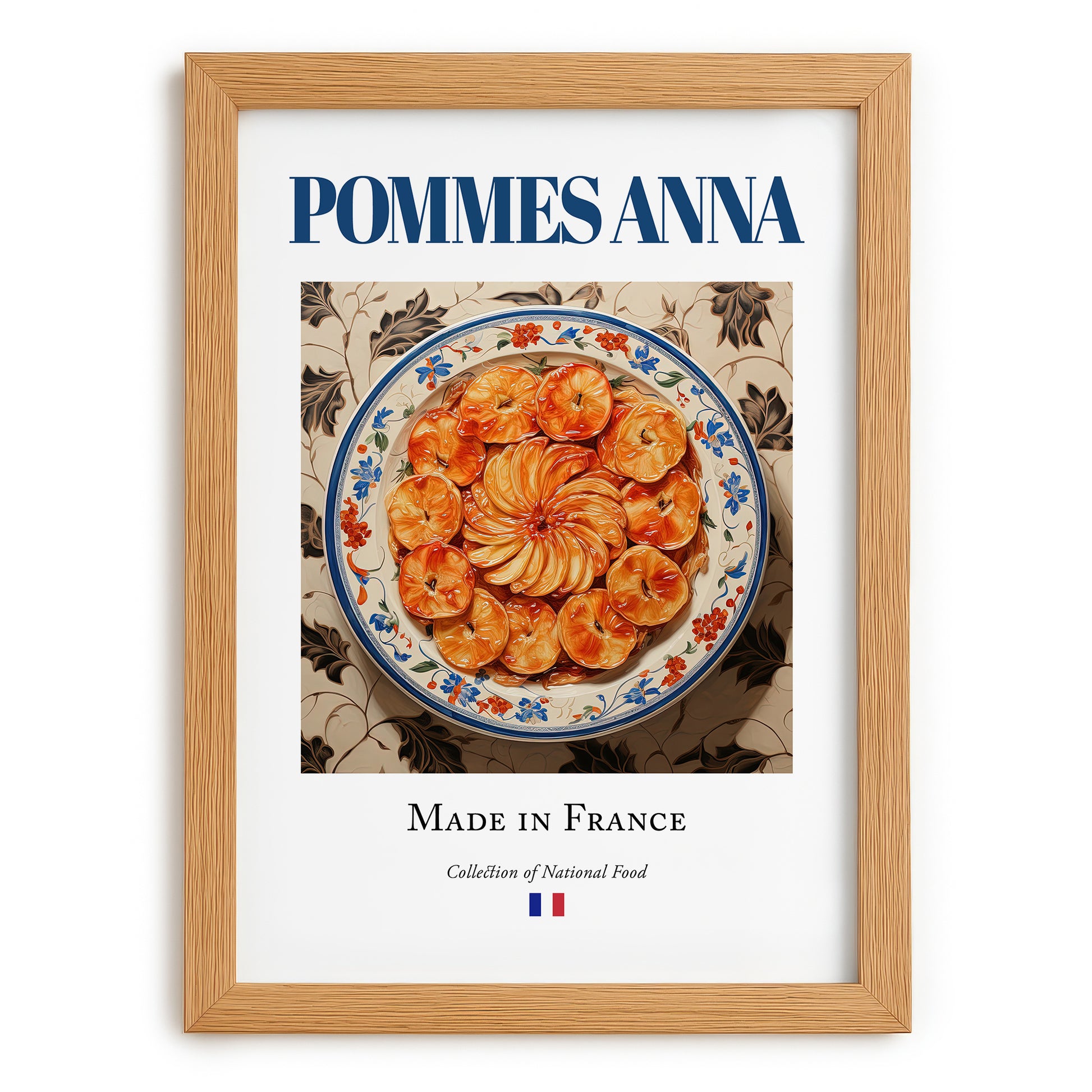 Pommes Anna – French Dish, Café Wall Decor, set in oak frame