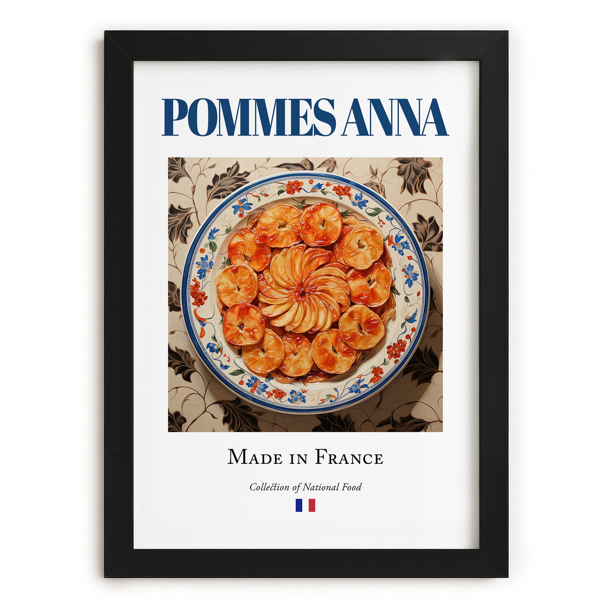 Pommes Anna – French Dish, Café Wall Decor, in sleek black frame