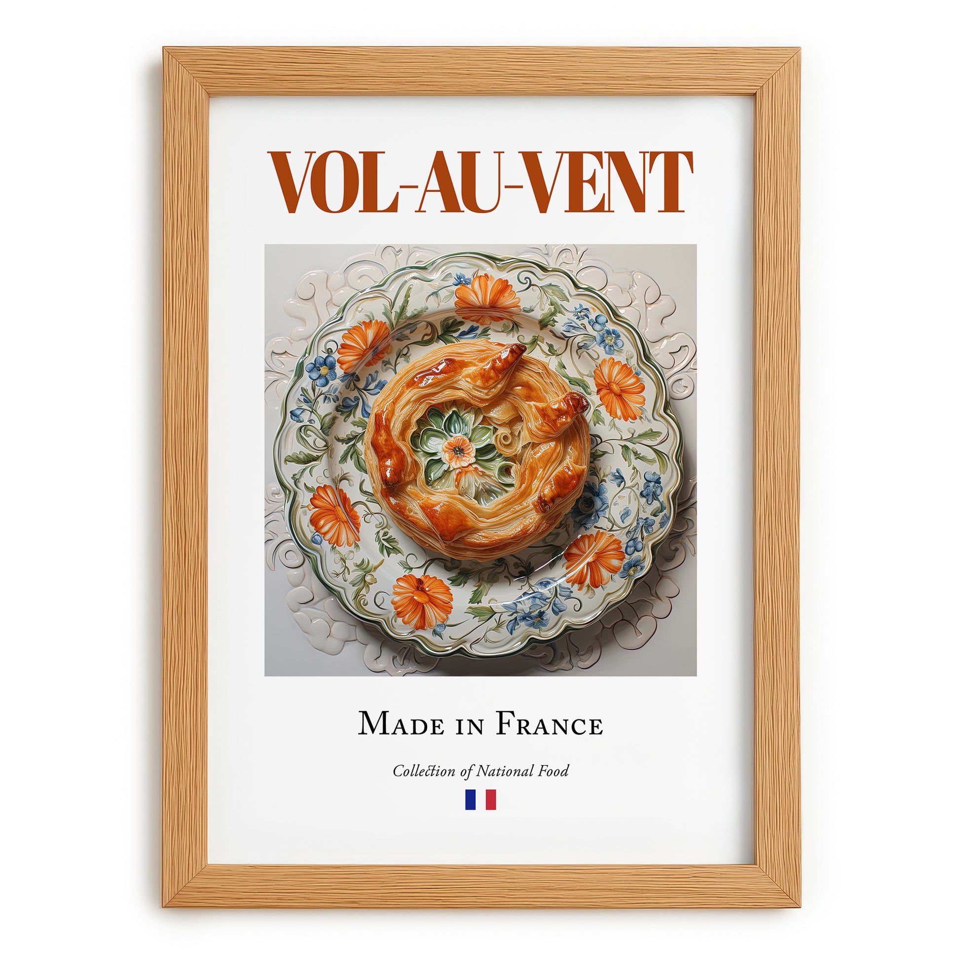 Vol-au-vent – French Dish, Farmhouse Kitchen Print, set in oak frame