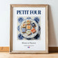 Petit four – French Dessert Dish, Bistro Wall Art, in wooden frame leaning on the floor