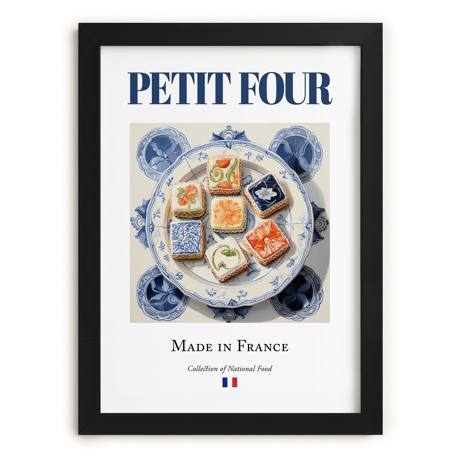 Petit four – French Dessert Dish, Bistro Wall Art, in sleek black frame