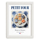 Petit four – French Dessert Dish, Bistro Wall Art, placed in minimal white frame