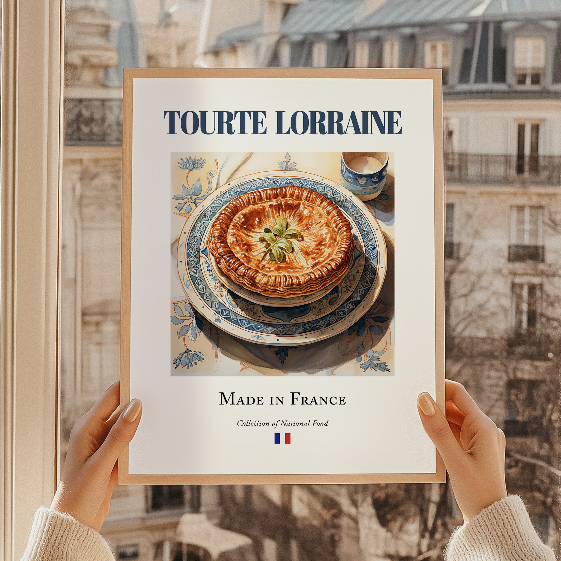 Tourte Lorraine – French Dish, Bistro Wall Decor, styled in a charming Paris street view