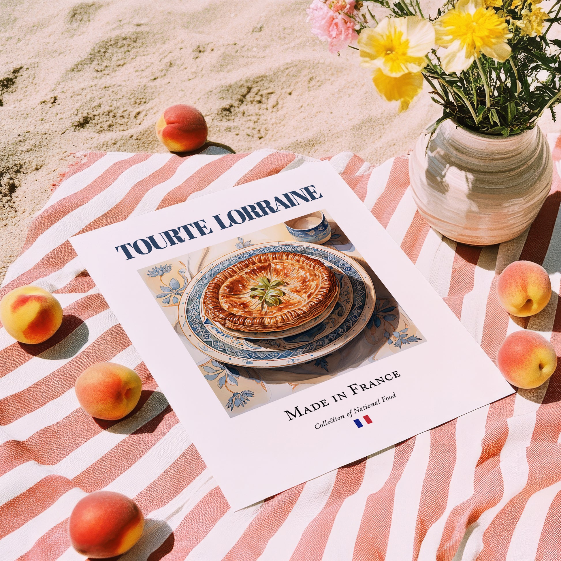Tourte Lorraine – French Dish, Bistro Wall Decor, unframed on coastal sand
