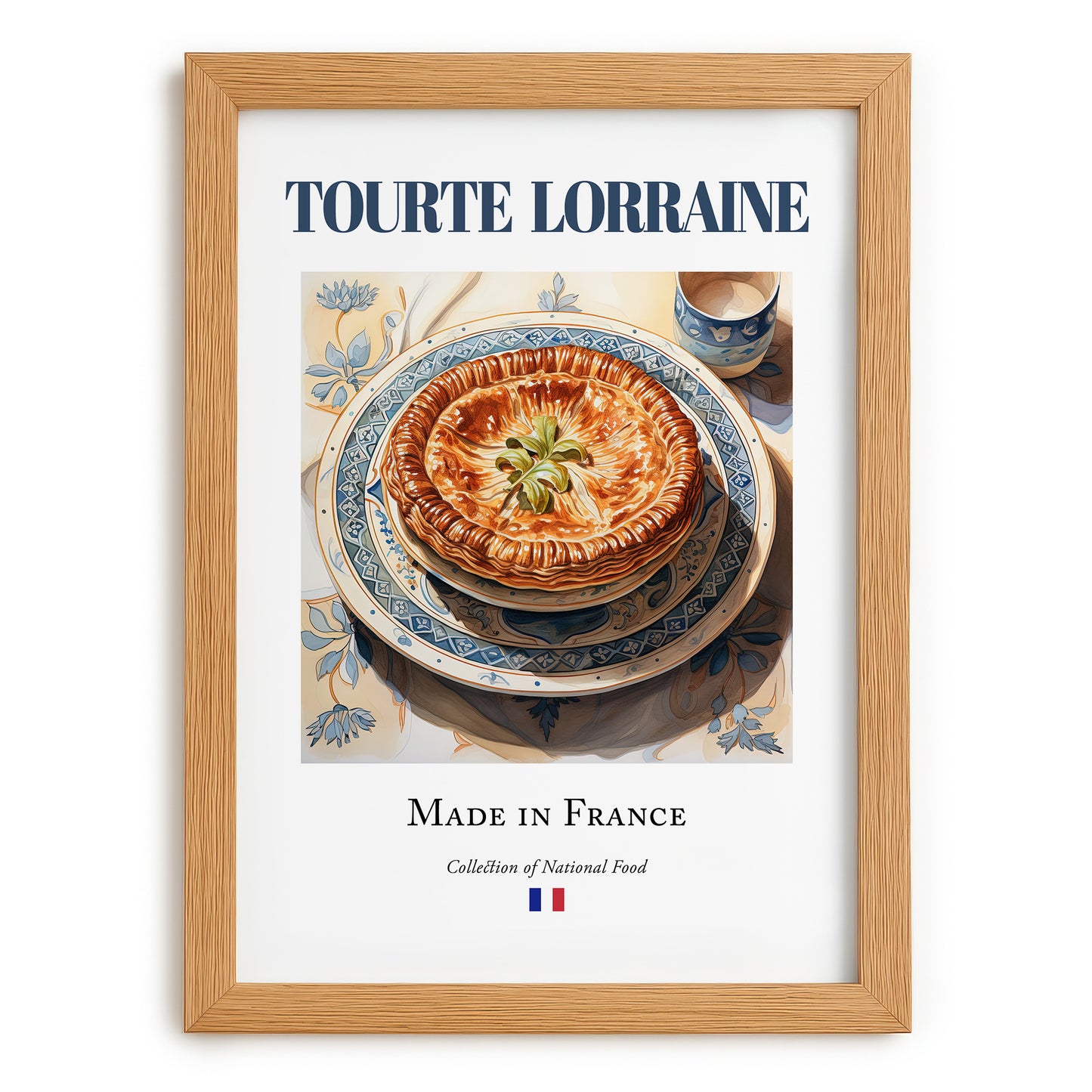 Tourte Lorraine – French Dish, Bistro Wall Decor, set in oak frame