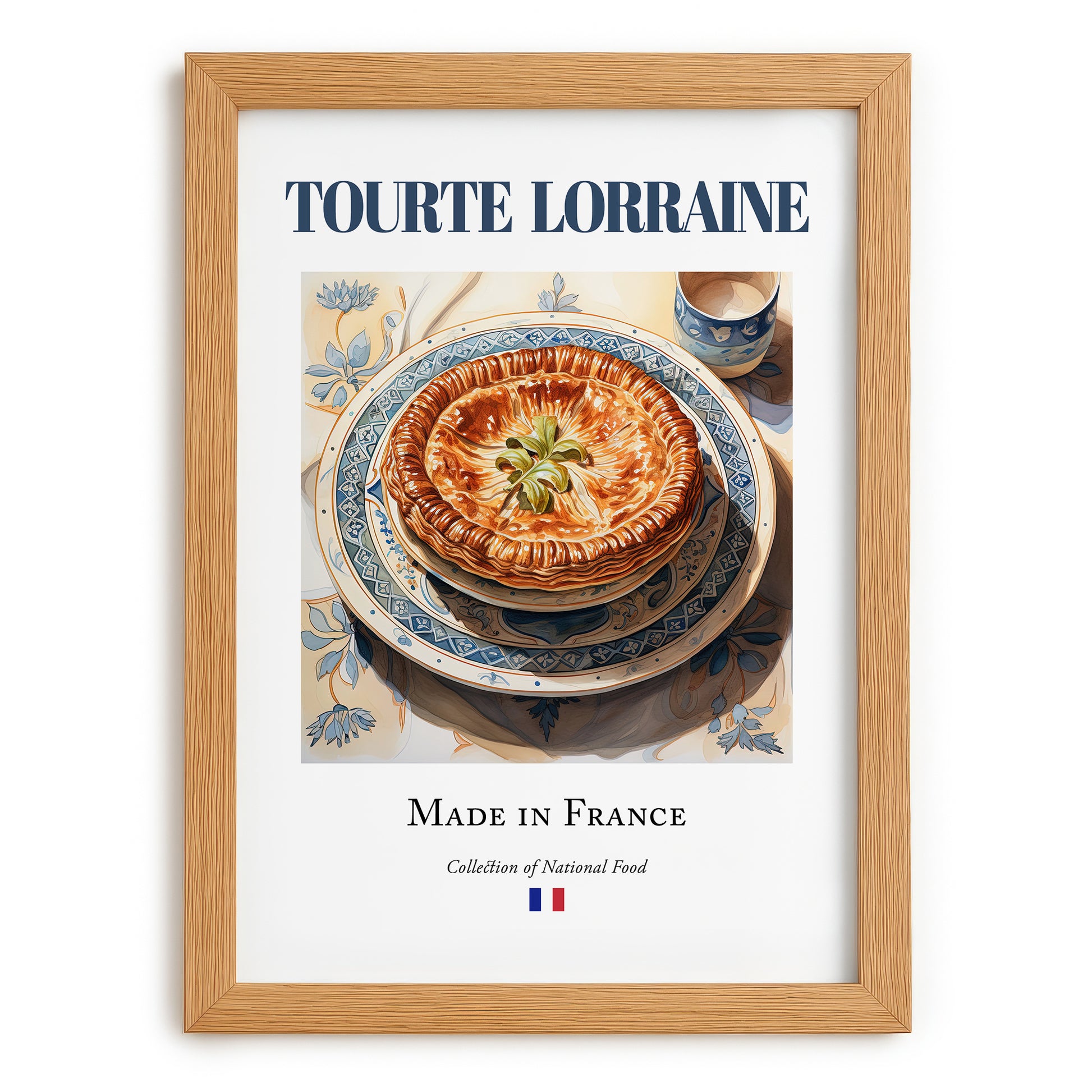 Tourte Lorraine – French Dish, Bistro Wall Decor, set in oak frame
