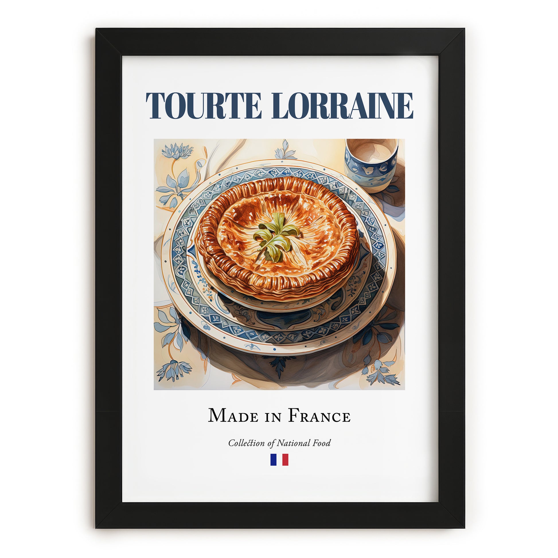 Tourte Lorraine – French Dish, Bistro Wall Decor, in sleek black frame